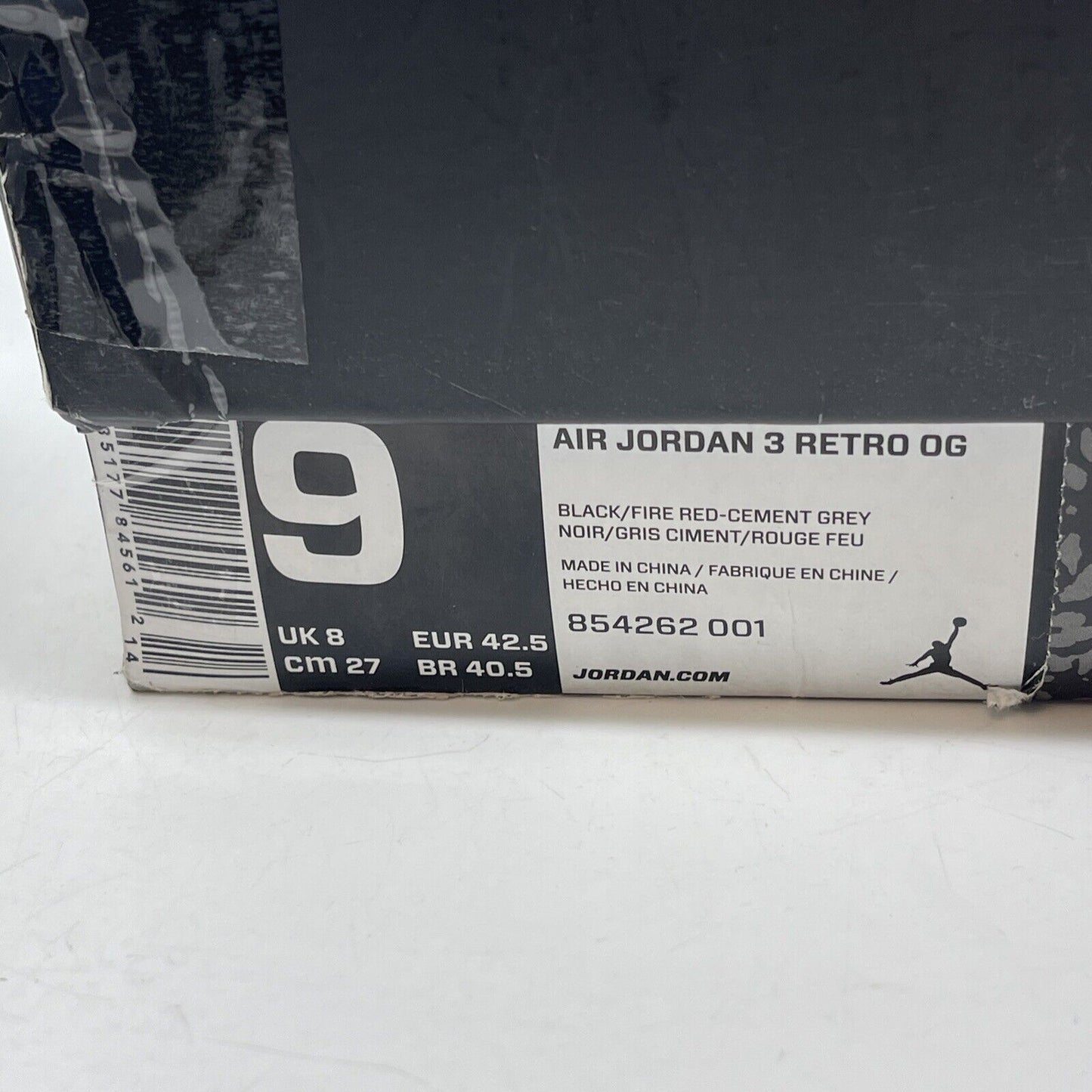 Size 9 - Jordan 3 Retro OG Mid Black Cement Grey Suede Leather (854262-001)