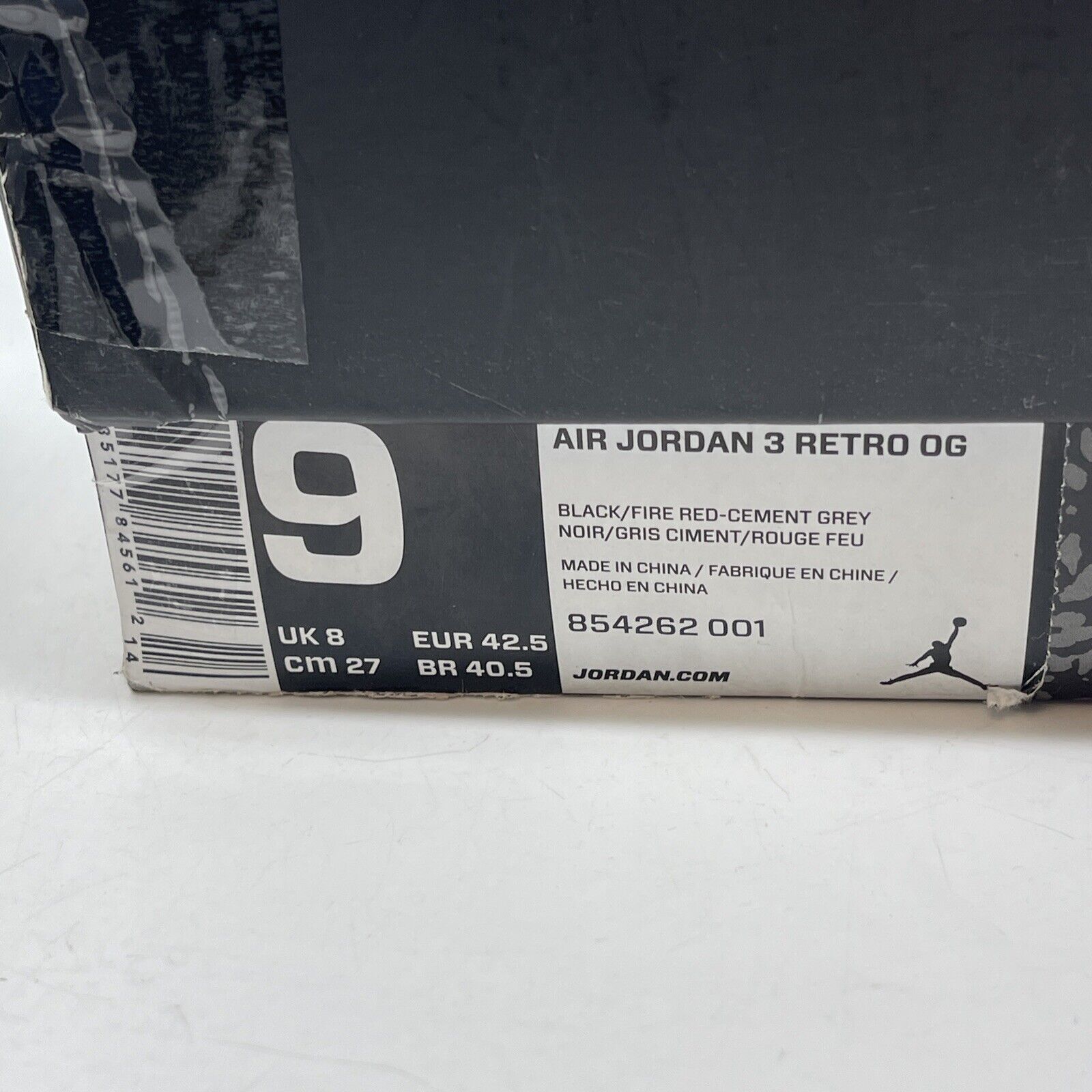 Size 9 - Jordan 3 Retro OG Mid Black Cement Grey Suede Leather (854262-001)