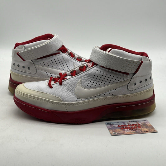 Size 11-Nike Mens Shox Spotlight (315836-111) Mid Top White Red Basketball Shoes