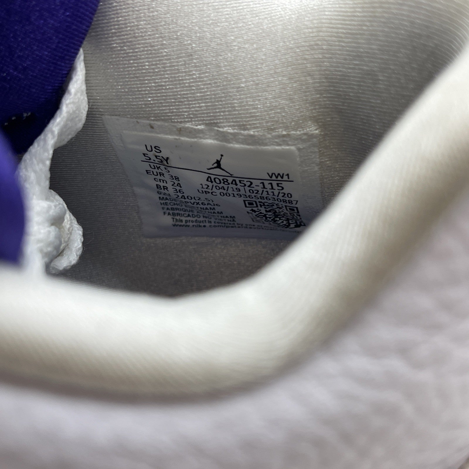 Size 5.5Y - Jordan 4 Retro Mid Purple Metallic White Leather (408452-115)
