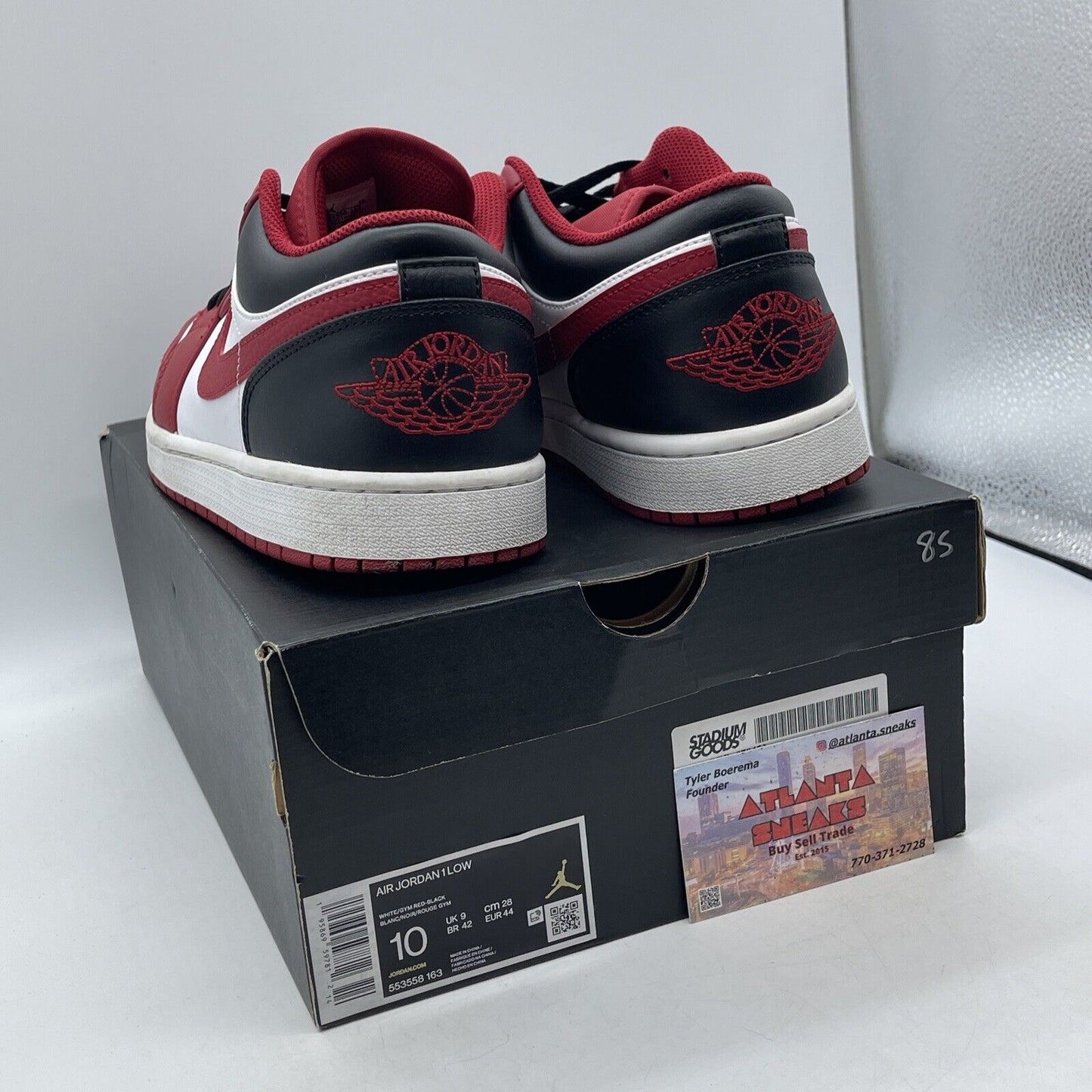 Size 10 - Jordan 1 Low Reverse Black Toe White Red Leather (553558-163)