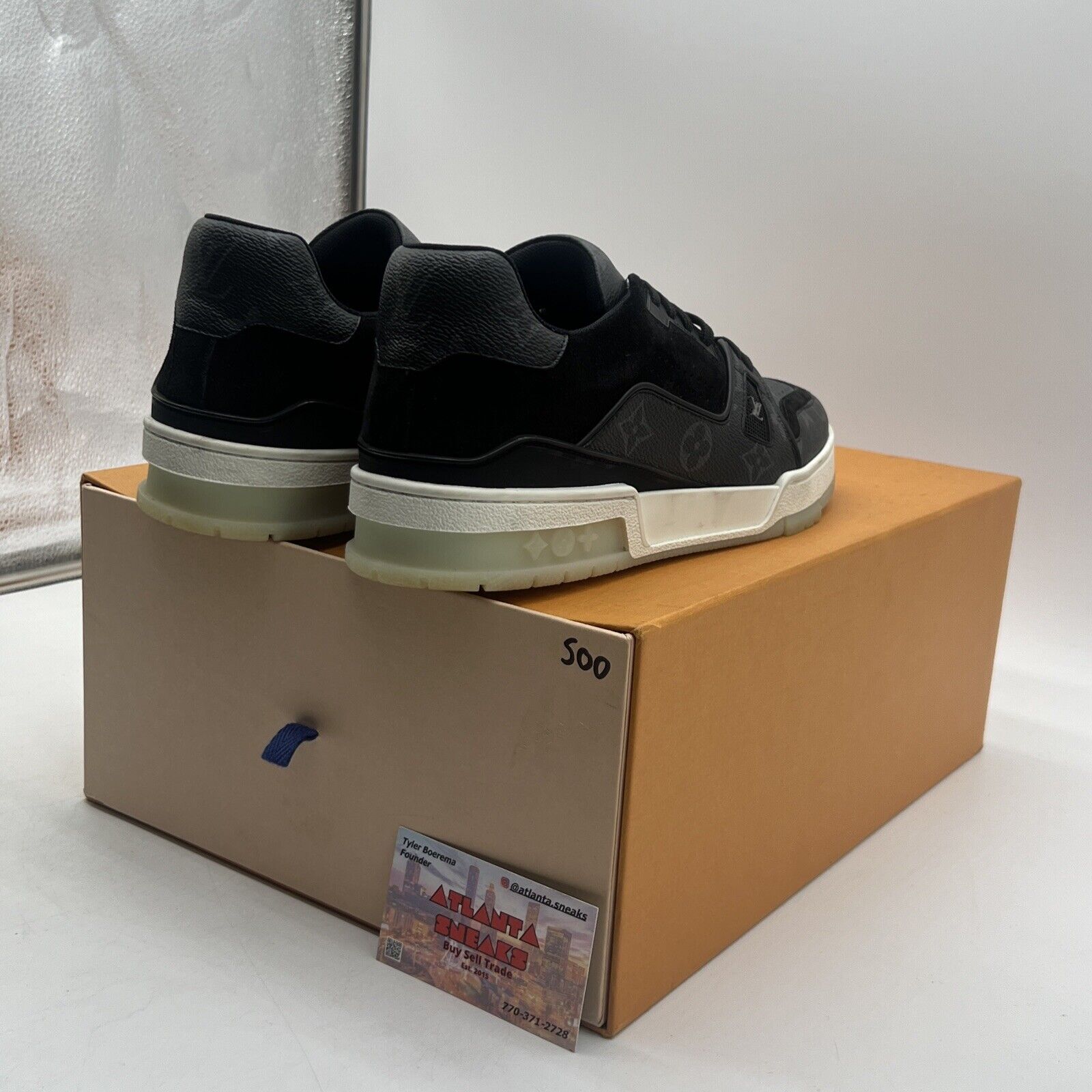 Size 9- Louis Vuitton Trainer Low Black Monogram Suede (1A8PUA)