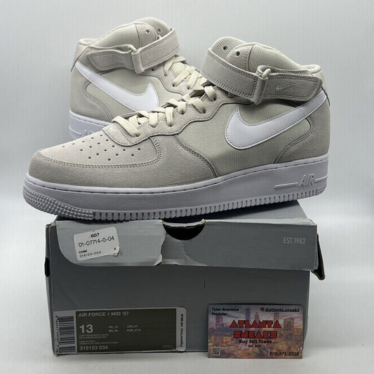 Size 13 - Nike Air Force 1 '07 Mid Light Bone White Suede (315123-034)