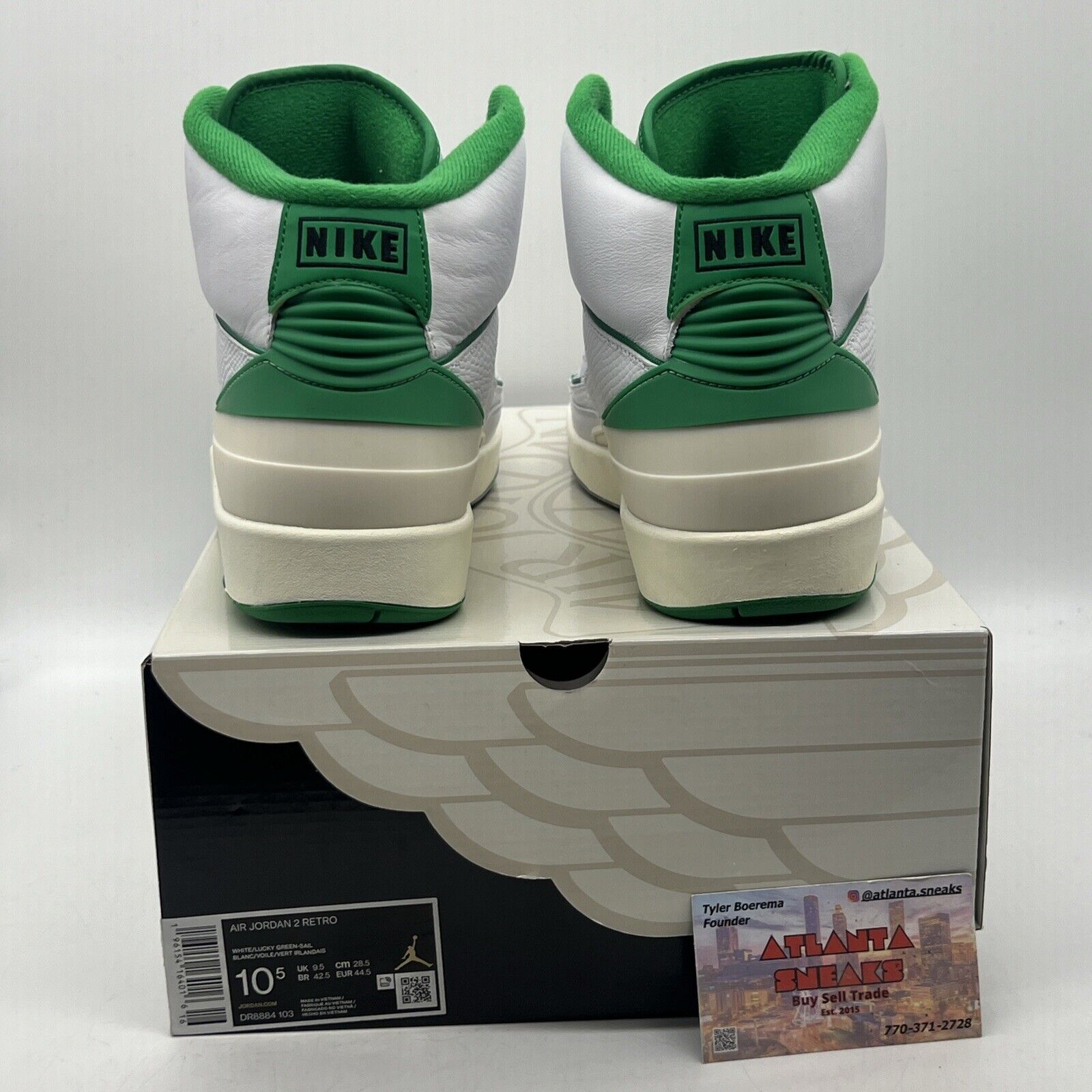 Size 10.5 - Jordan 2 Retro Lucky Green White Grey Leather (DR8884-103) Used