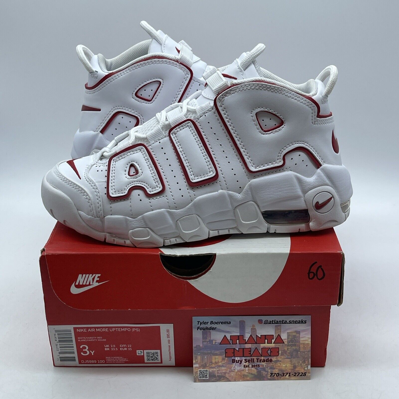 Size 3Y - Nike Air More Uptempo Mid White Varsity Red White Leather (DJ5989-100)