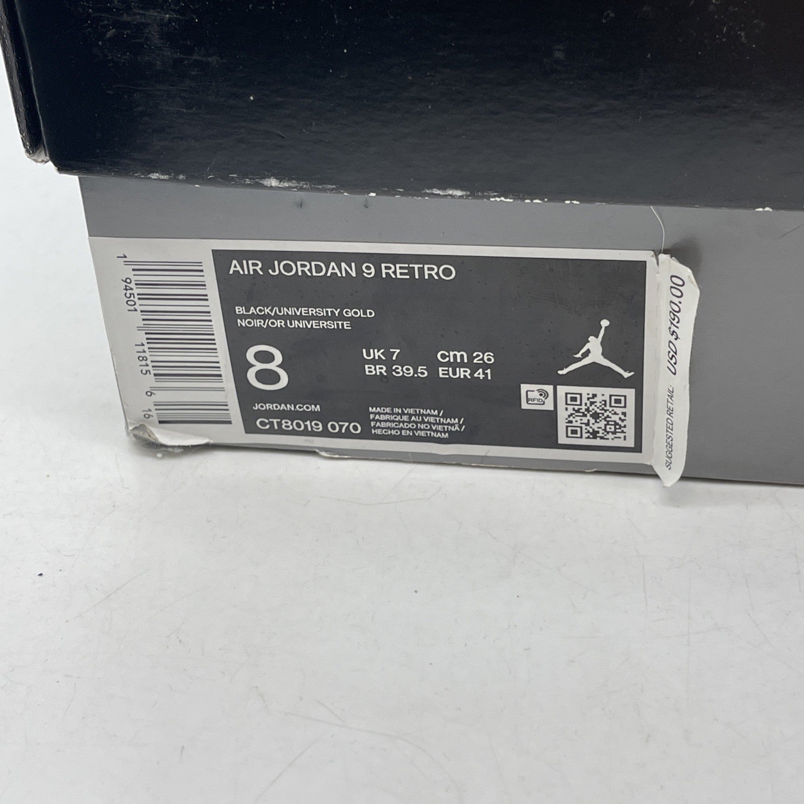 Size 8 - Air Jordan 9 Retro Black (CT8019-070)