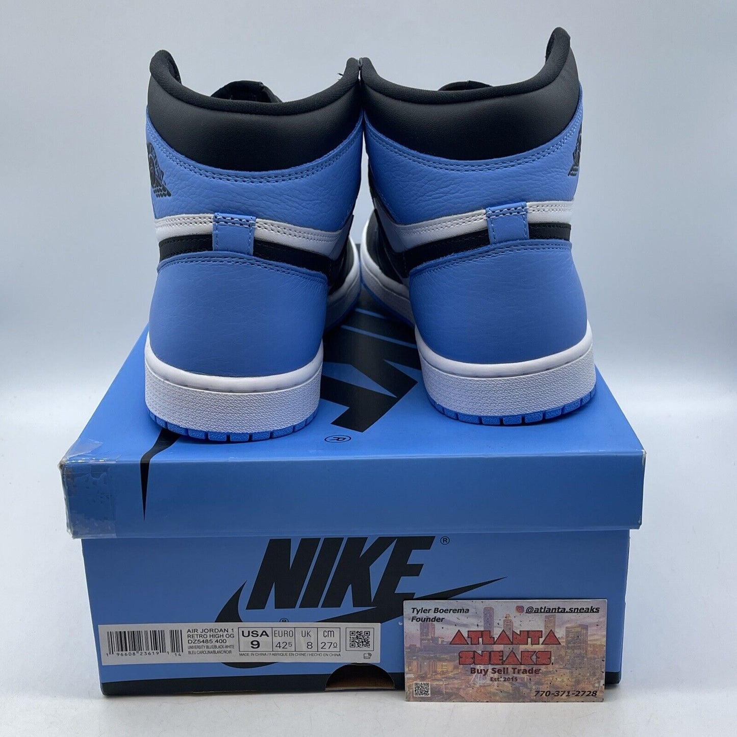 Size 9 - Jordan 1 Retro OG High UNC Toe Blue White Black M Leather (DZ5485-400)