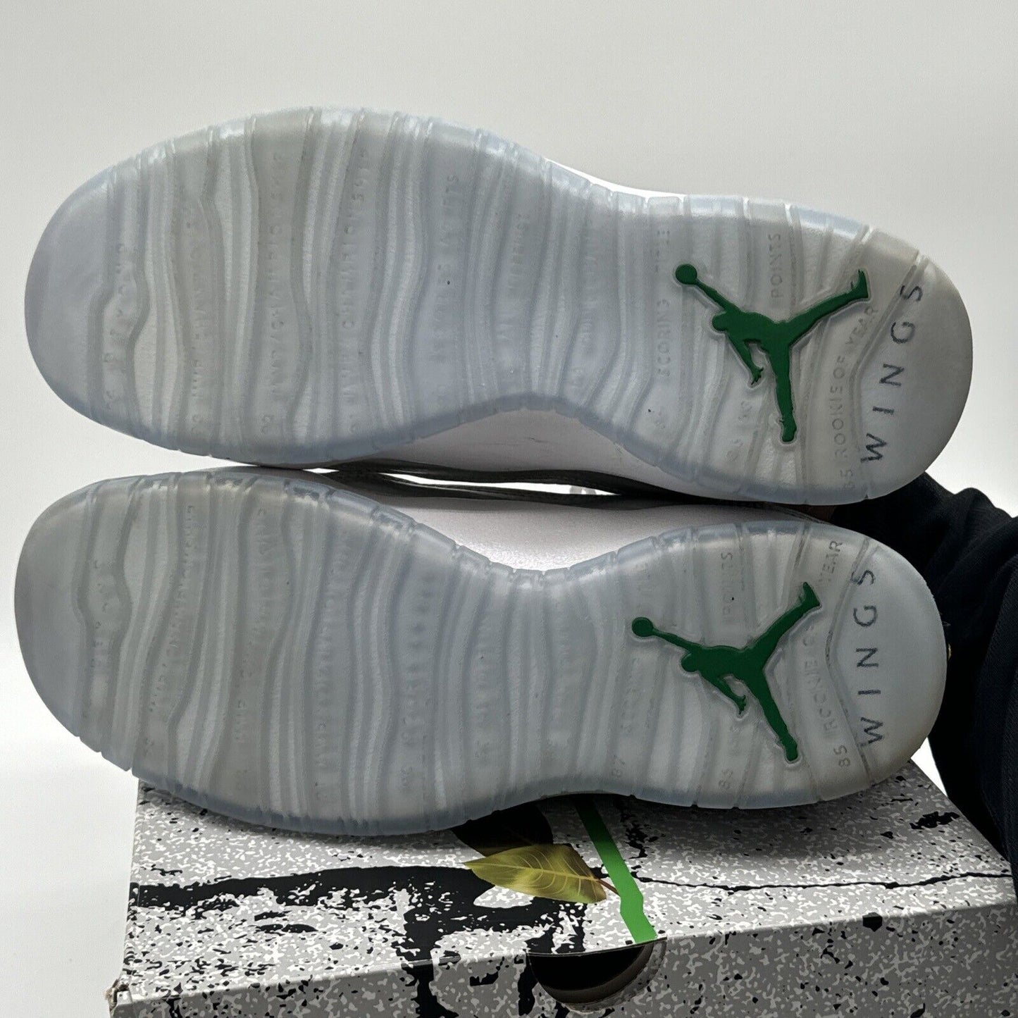 Size 12 - Jordan 10 Retro Wings 2020 White Leather & Silver Shiny Green Icy Sole