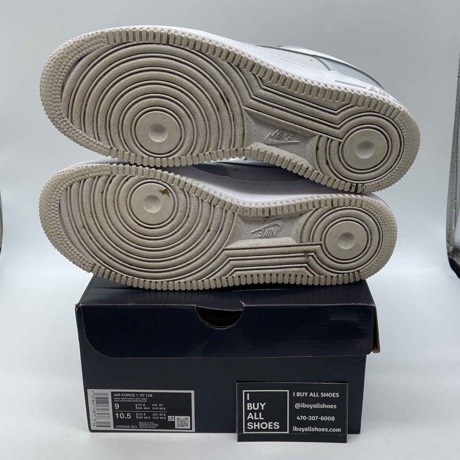 Size 9 - Nike Air Force 1 '07 LV8 Wolf Grey Patent White Leather (HV9405-001)