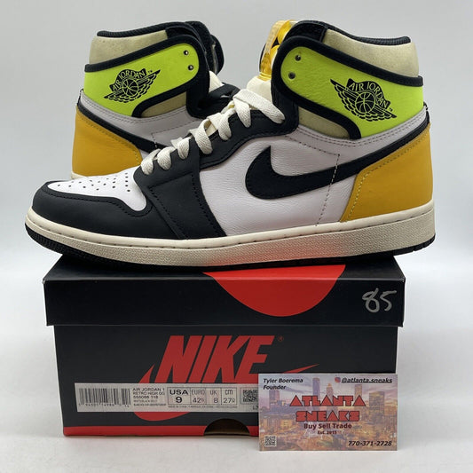 Size 9 - Jordan 1 Retro High OG Volt White Black Yellow Leather (555088-118)