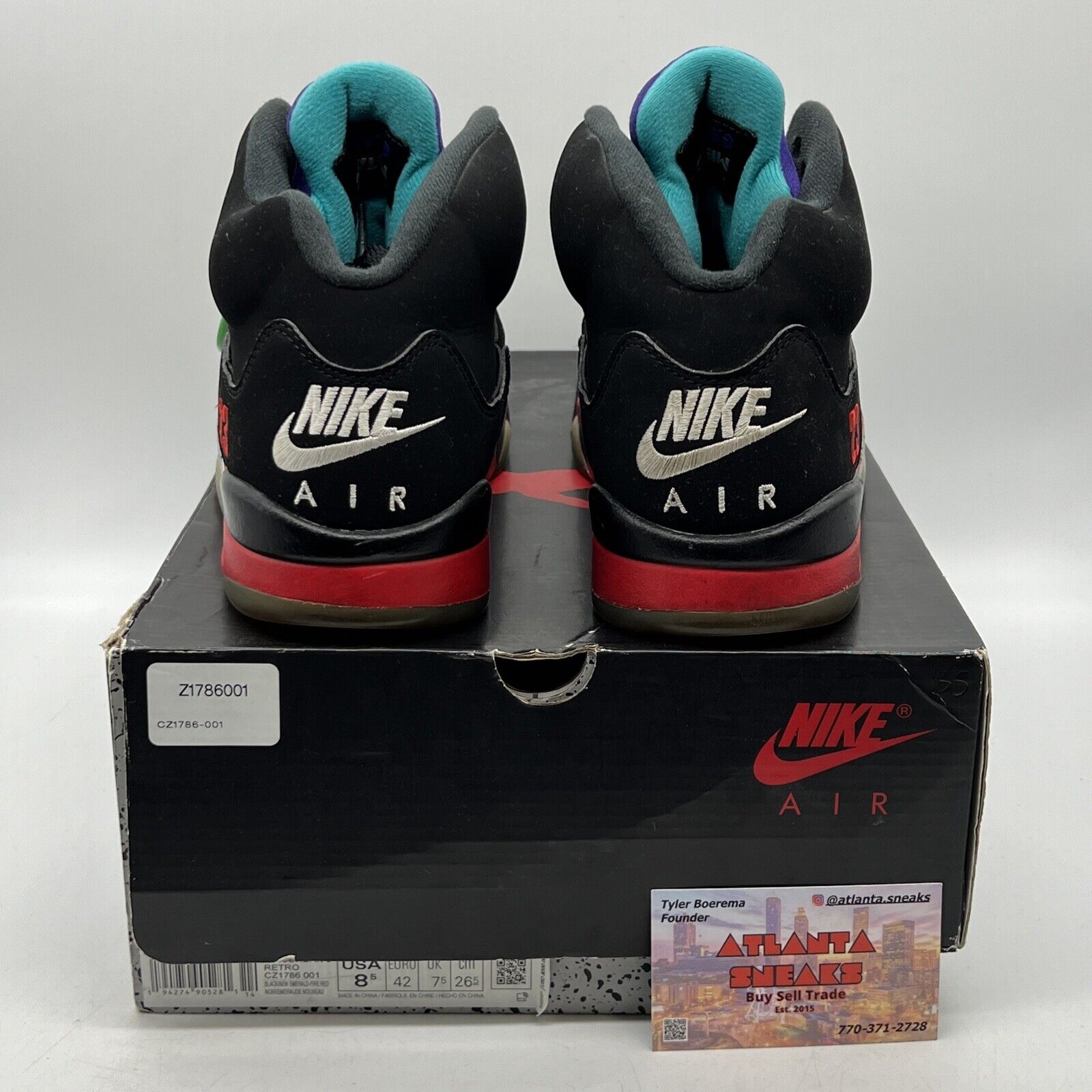 Size 8.5 - Jordan 5 Retro Top 3 Black 2020 Red Purple Aqua Suede (CZ1786-001)