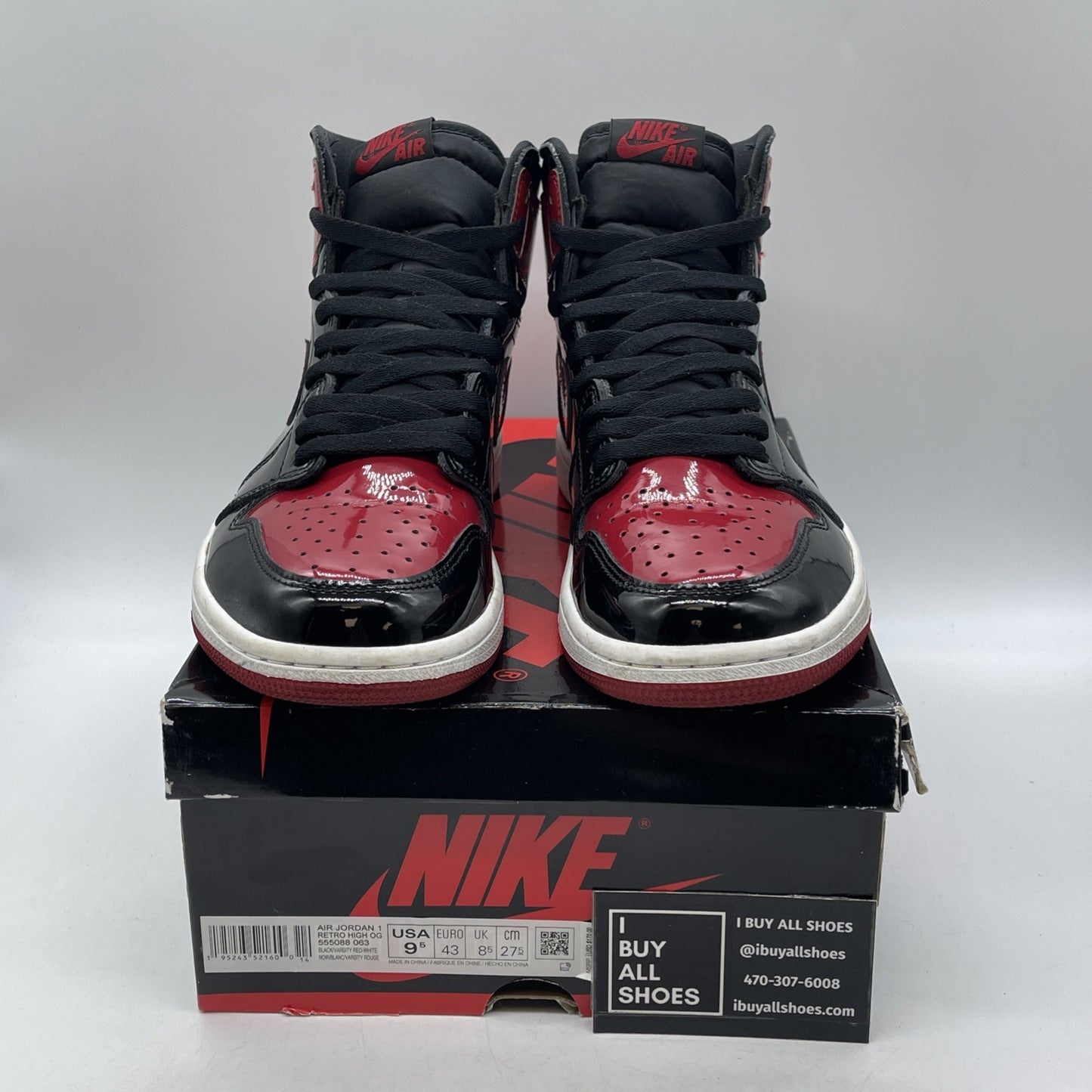 Size 9.5 - Air Jordan 1 Retro OG High Patent Bred (555088-063)