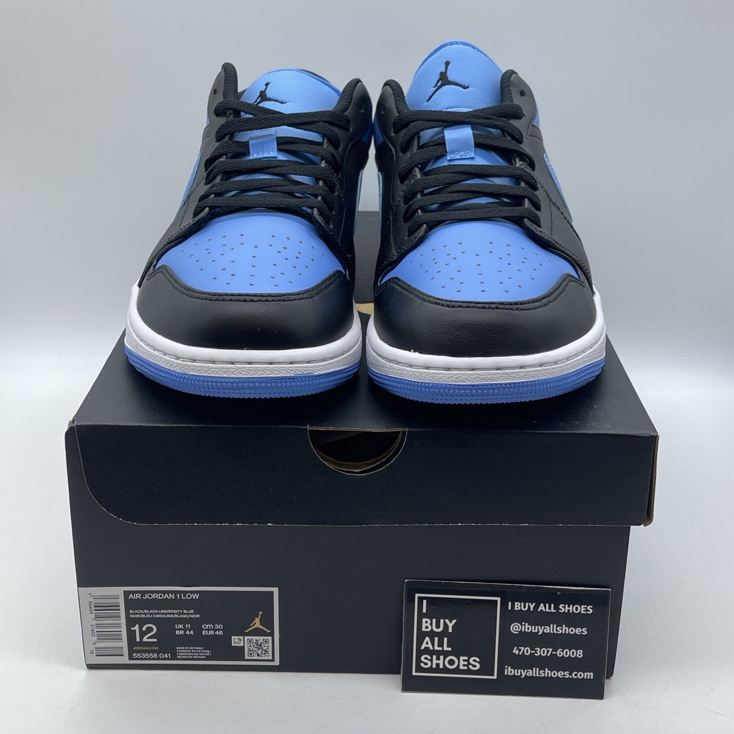 Size 12 - Air Jordan 1 Low University Blue Black Leather (553558-041)