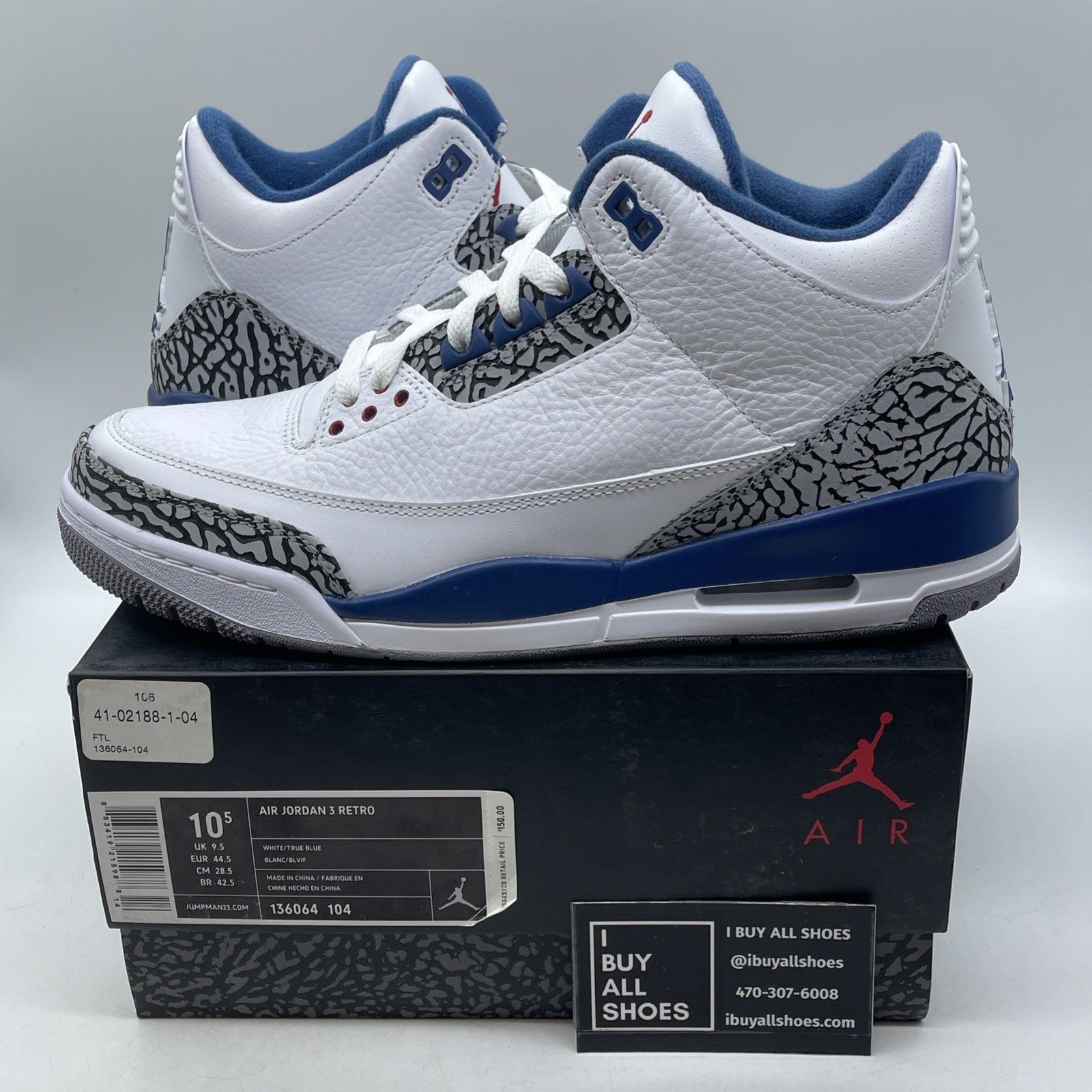 Size 10.5 - Air Jordan 3 Retro 2011 True Blue (136064-104)