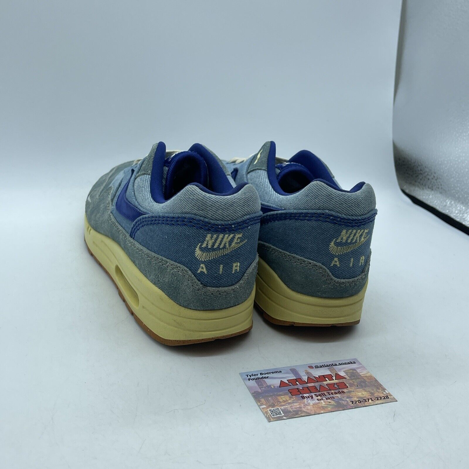 Size 11 - Nike Air Max 1 Premium Dirty Denim 2022 Blue Yellow Suede (DV3050-300)