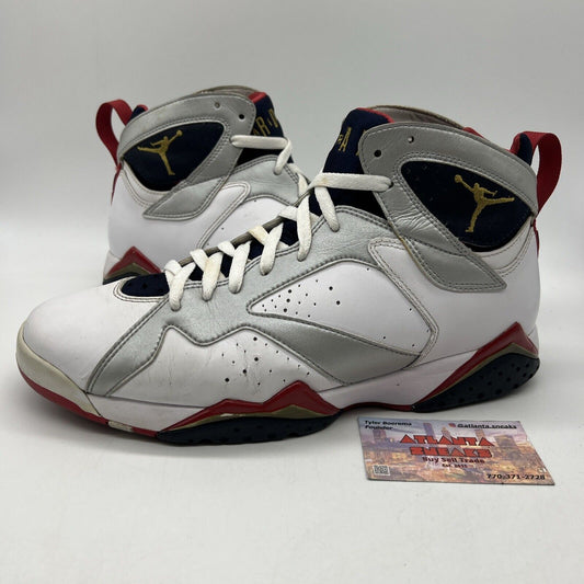 Size 11 - Air Jordan 7 Retro 2012 Olympic White Navy Red Gold Leather Used