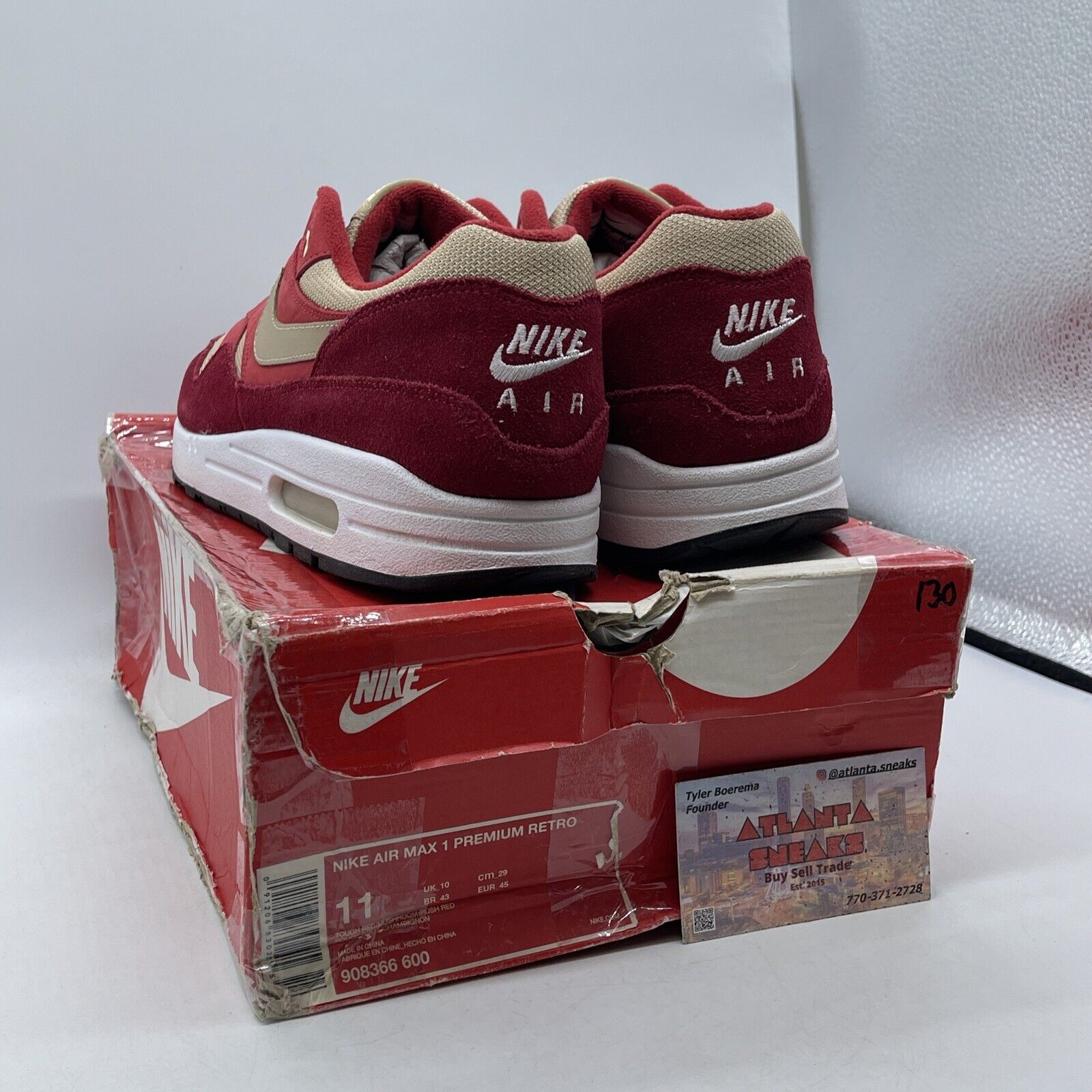 Size 11 - Nike Air Max 1 Premium Retro Red Curry Brown Suede (908366-600)