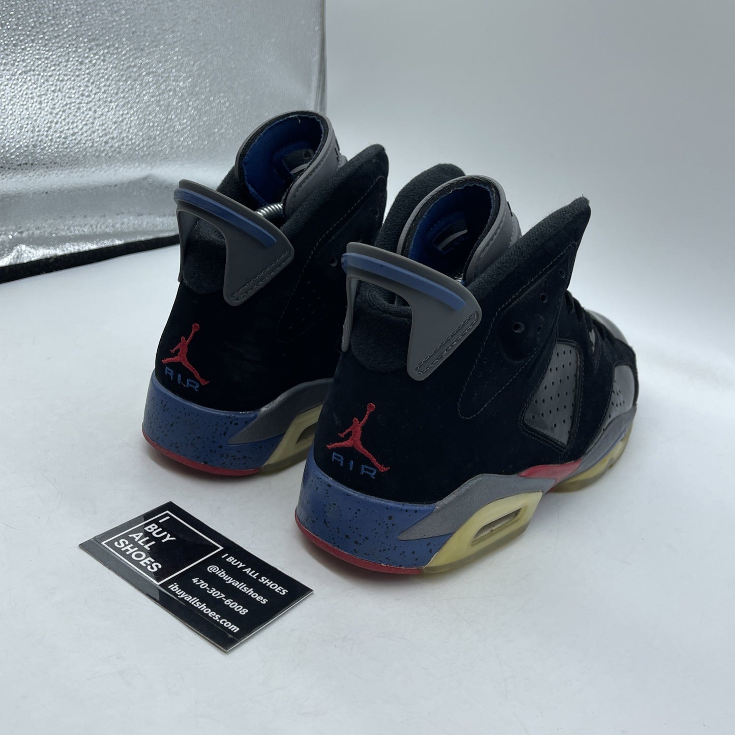 Size 9 - Air Jordan 6 Retro Pistons Black Red Blue Suede Leather (384664-001)