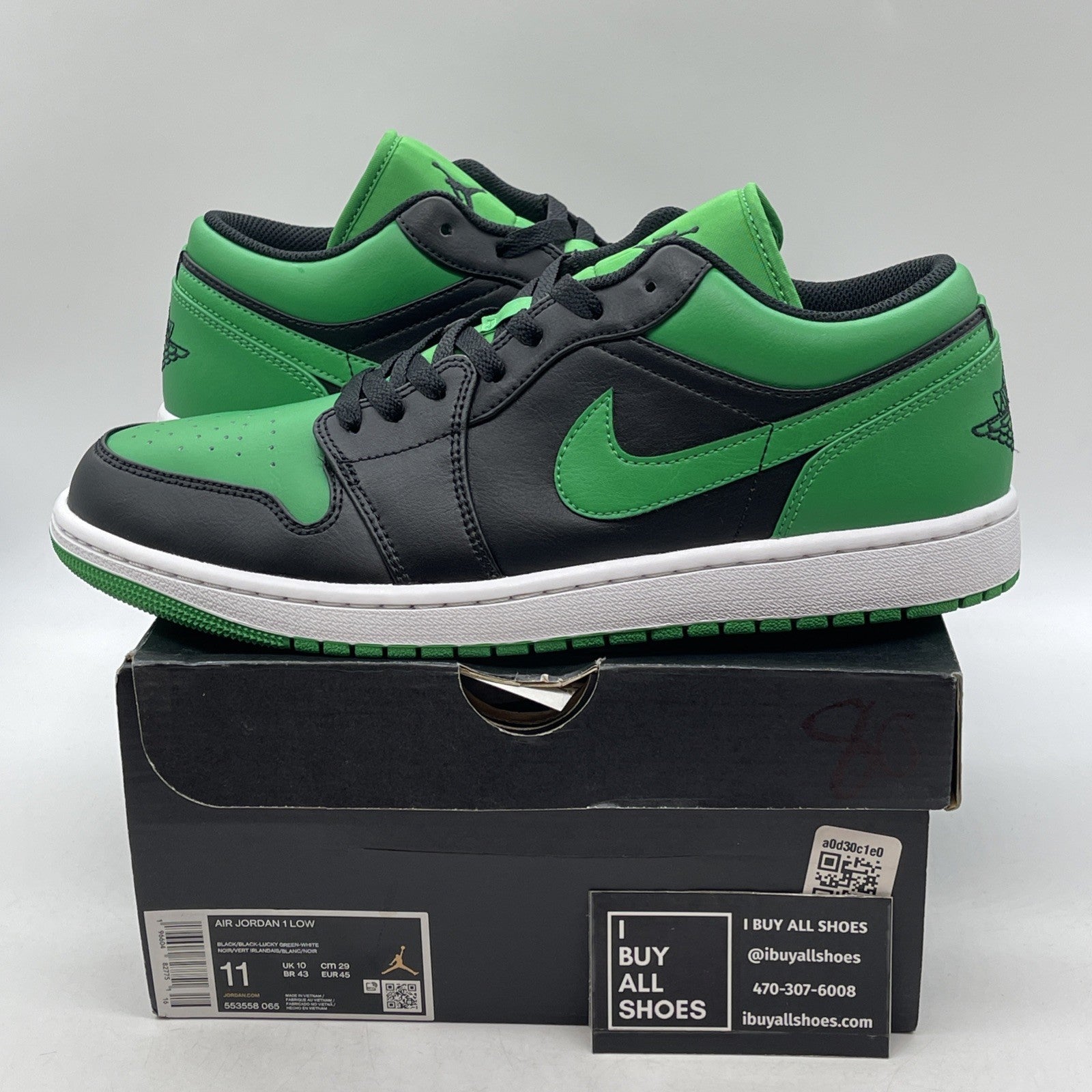 Size 11 - Nike Air Jordan 1 Low Black Lucky Green (553558-065)
