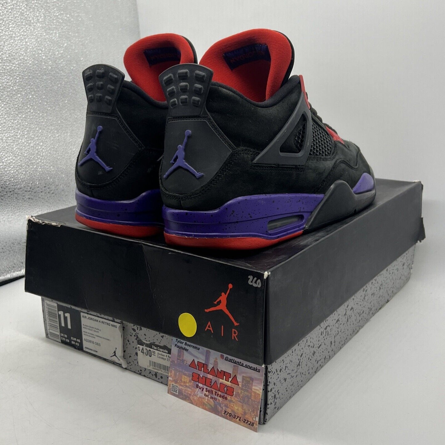 Size 11 - Jordan 4 Retro NRG Raptors 2018 Red Purple Black Suede (AQ3816-065)