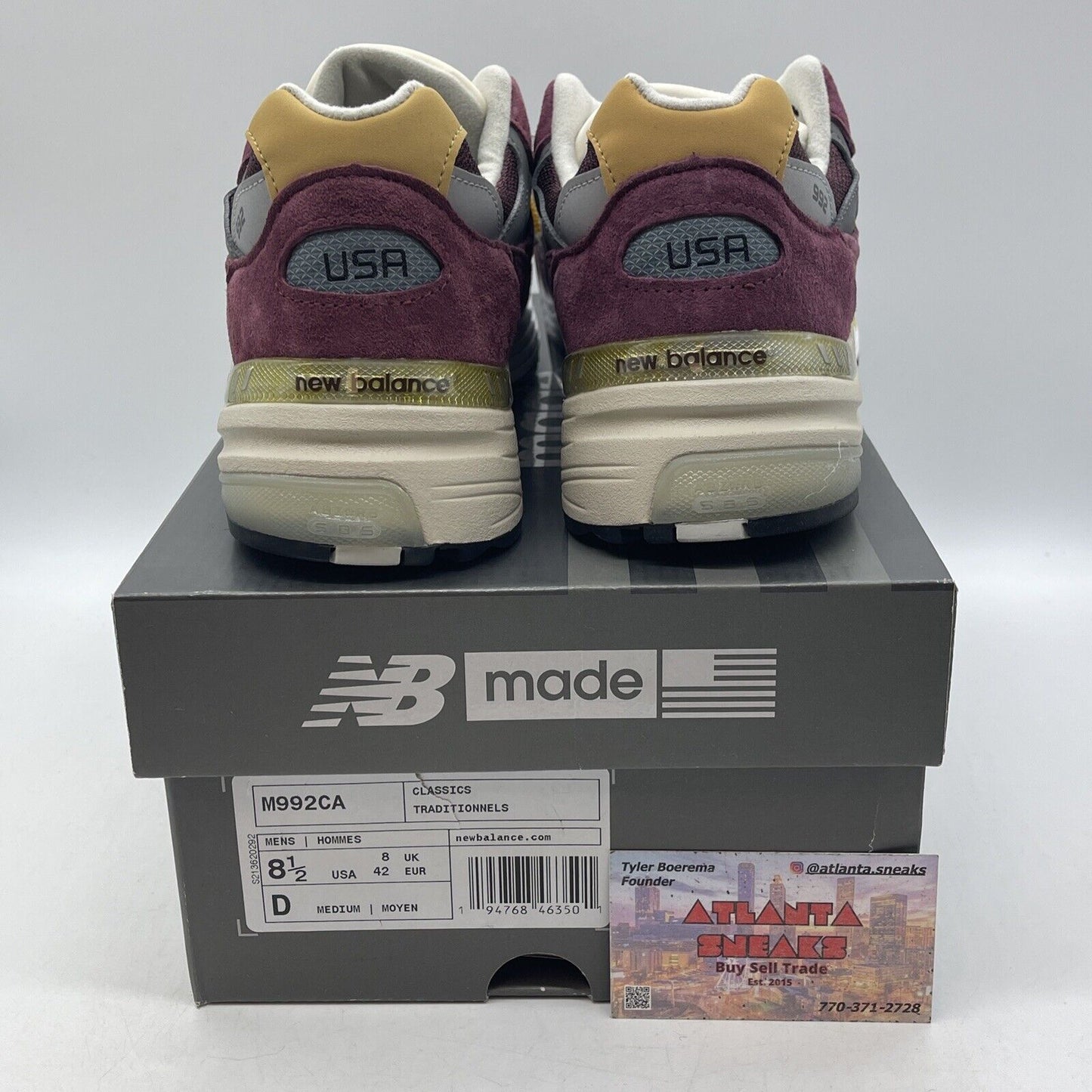 Size 8.5 New balance 992 burgundy gold Suede Yellow White  (M992CA)