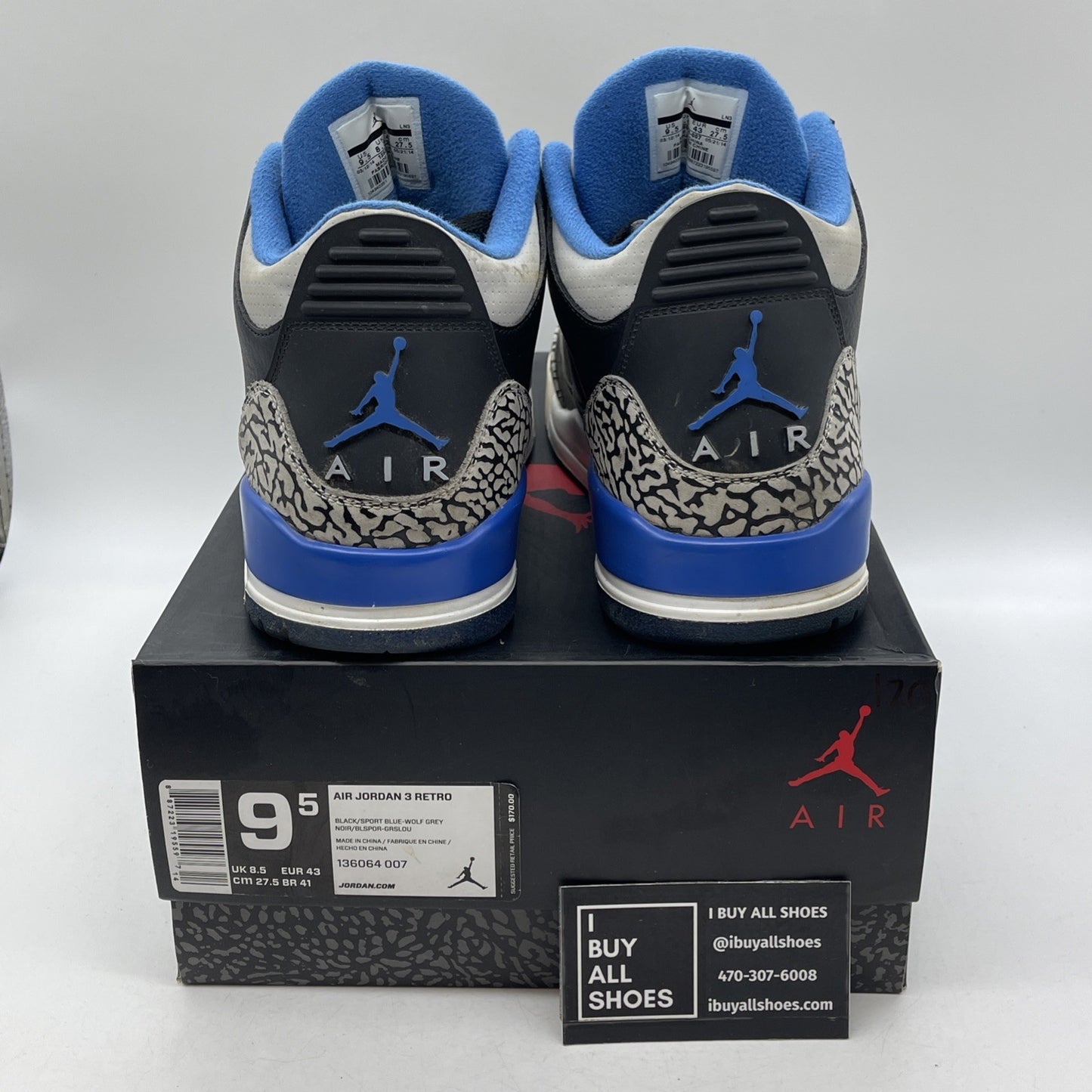 Size 9.5 - Air Jordan 3 Retro Sport Blue (136064-007)