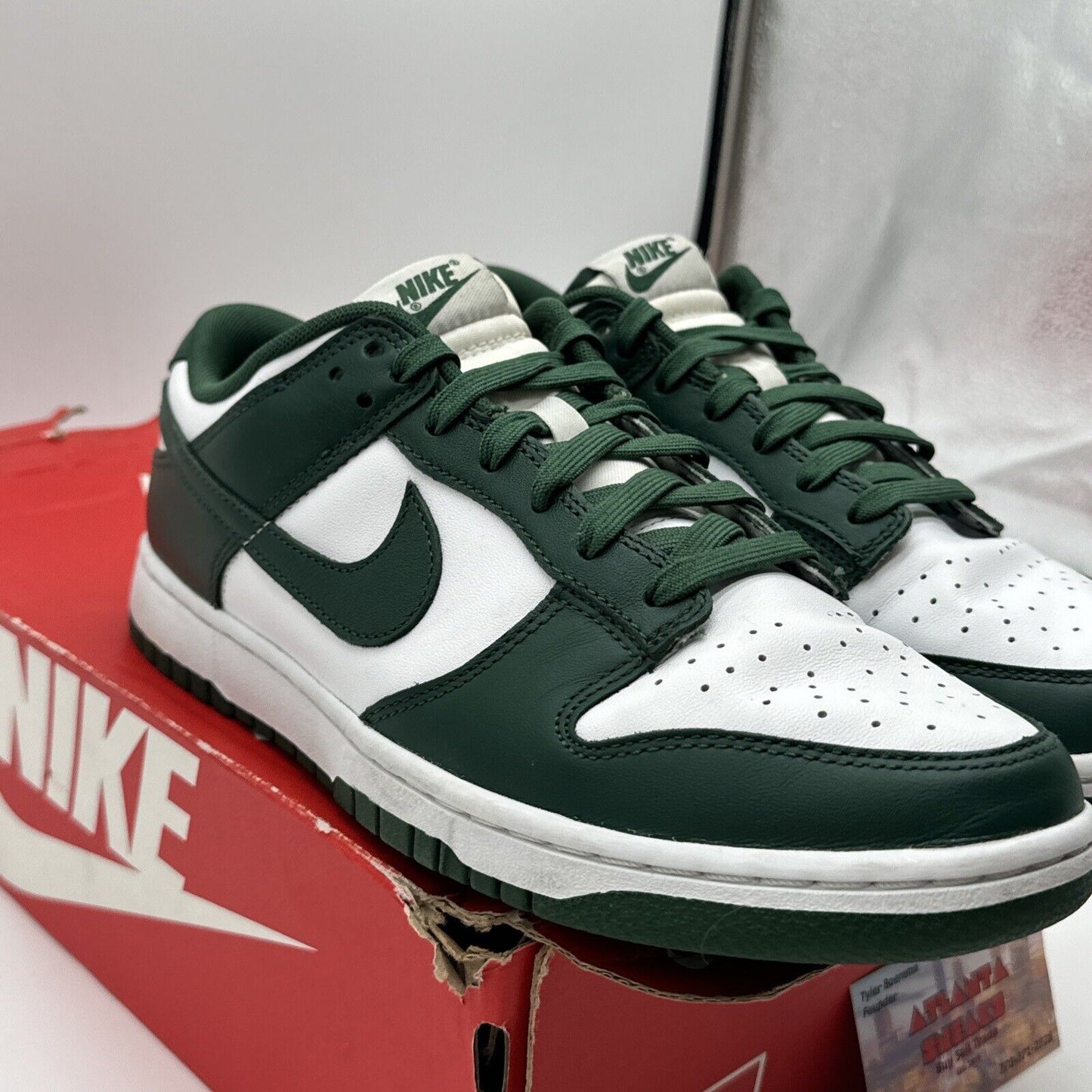 Size 9 - Nike Dunk Low Michigan State Green White Leather Forest Dark Green Og