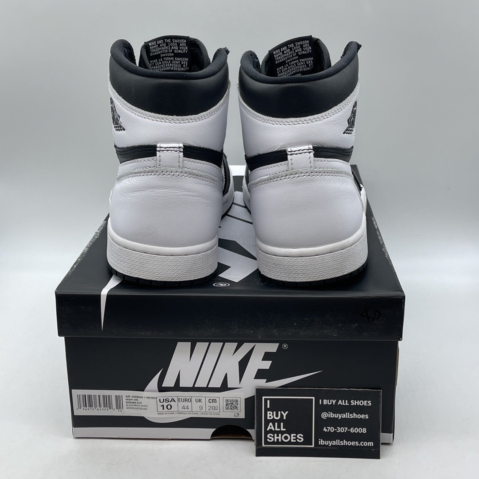 Size 10 - Air Jordan 1 Retro OG High Black White 2.0 Leather (DZ5485-010)