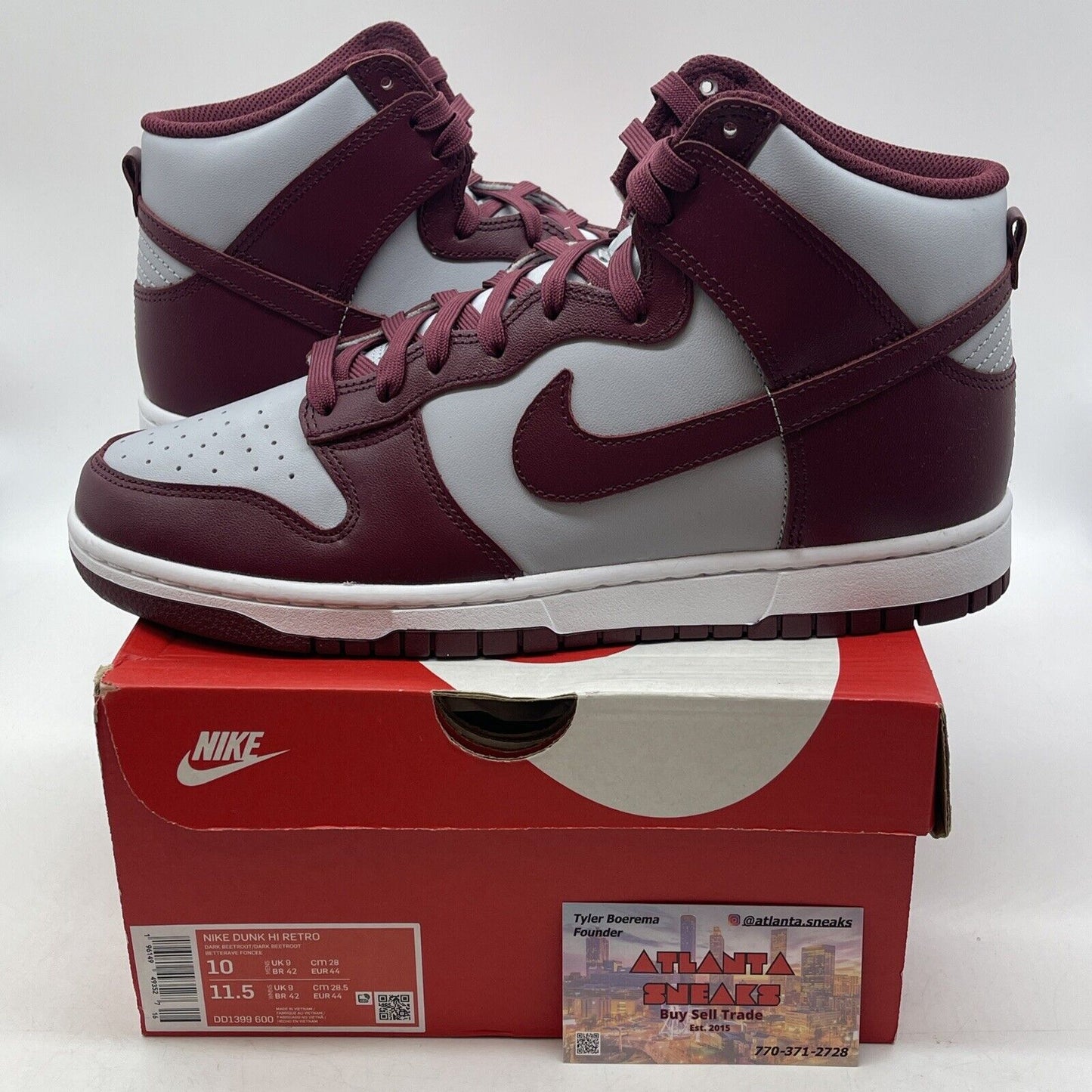 Size 10 - Nike Dunk High Dark Beetroot Burgundy White Grey Leather (DD1399-600)