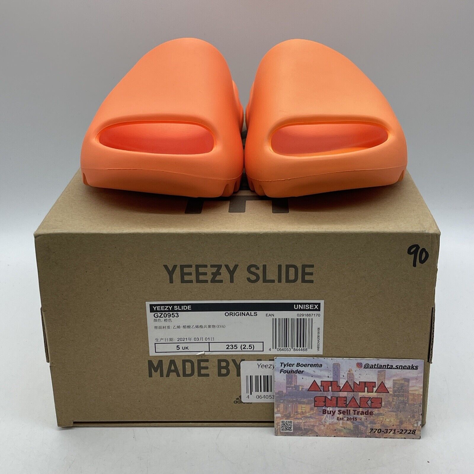 Size 5 - Yeezy Slide Sandals Men's Size 7 Enflame Orange Leather (GZ0953)