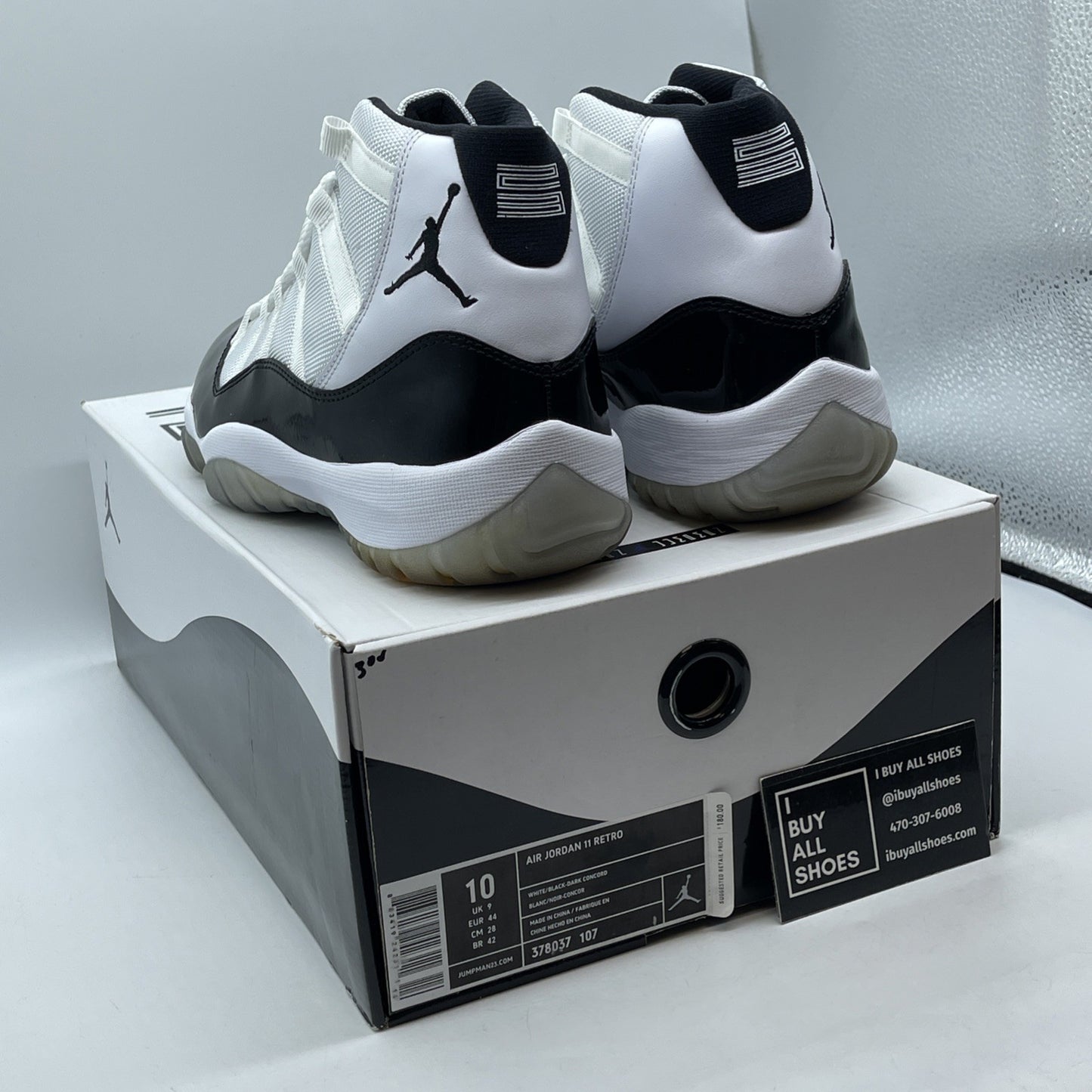Size 10 - Jordan 11 Retro Concord 2011 Black White Suede Leather (378037-107)