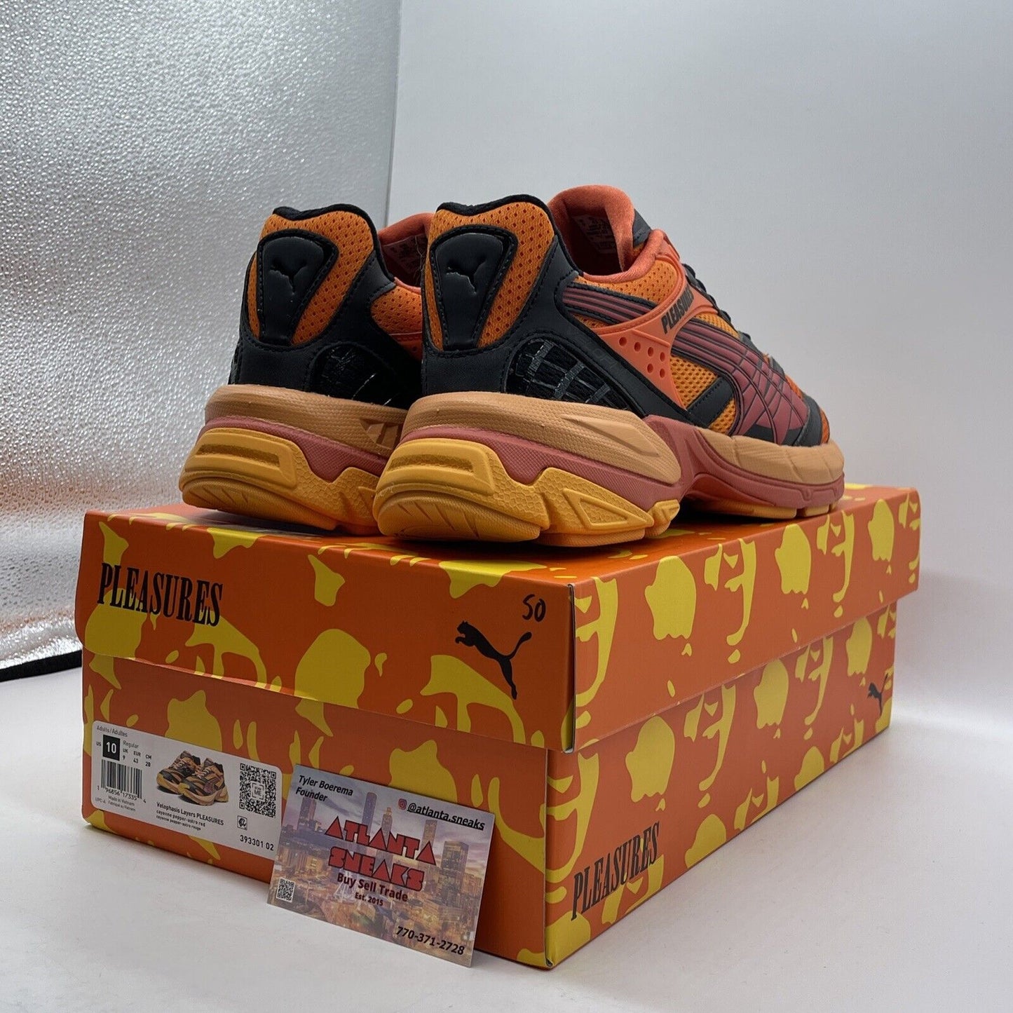 Size 10 - PUMA Pleasures x Velophasis Layers Black Orange Red (393301-02)