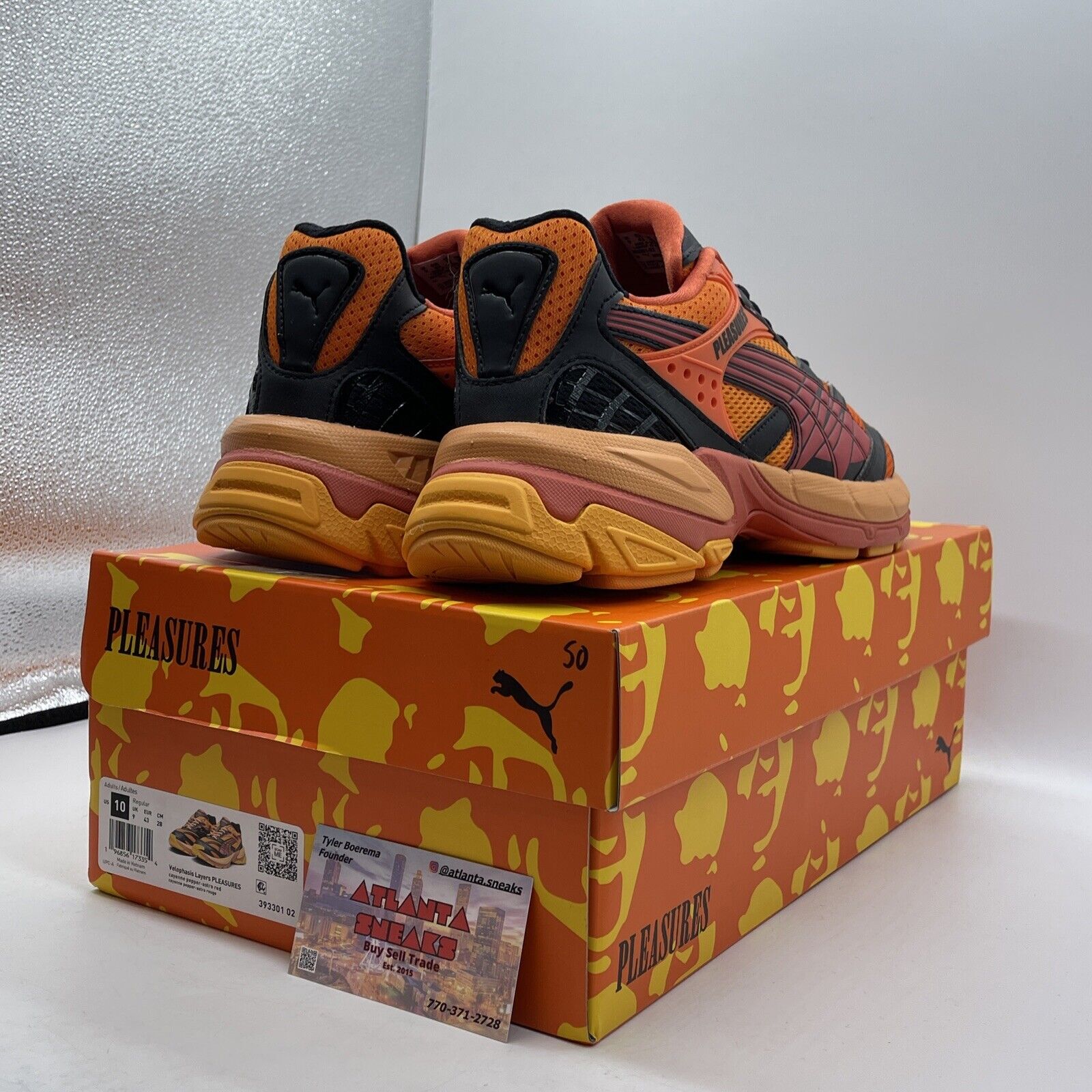 Size 10 - PUMA Pleasures x Velophasis Layers Black Orange Red (393301-02)
