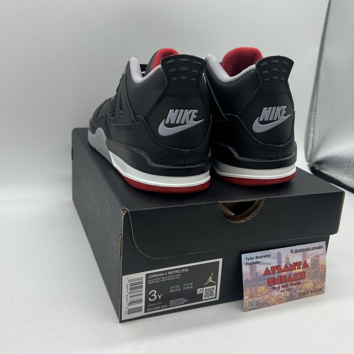 New Air Jordan 4 Retro (PS) Size 3Y 'Bred Reimagined' [BQ7669-006] Brand New