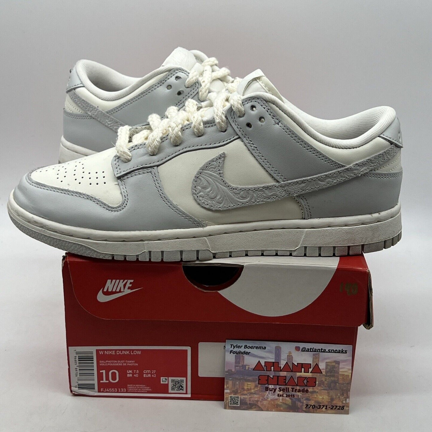 Size 10 - Nike Dunk Low Needlework W White Leather (FJ4553-133)