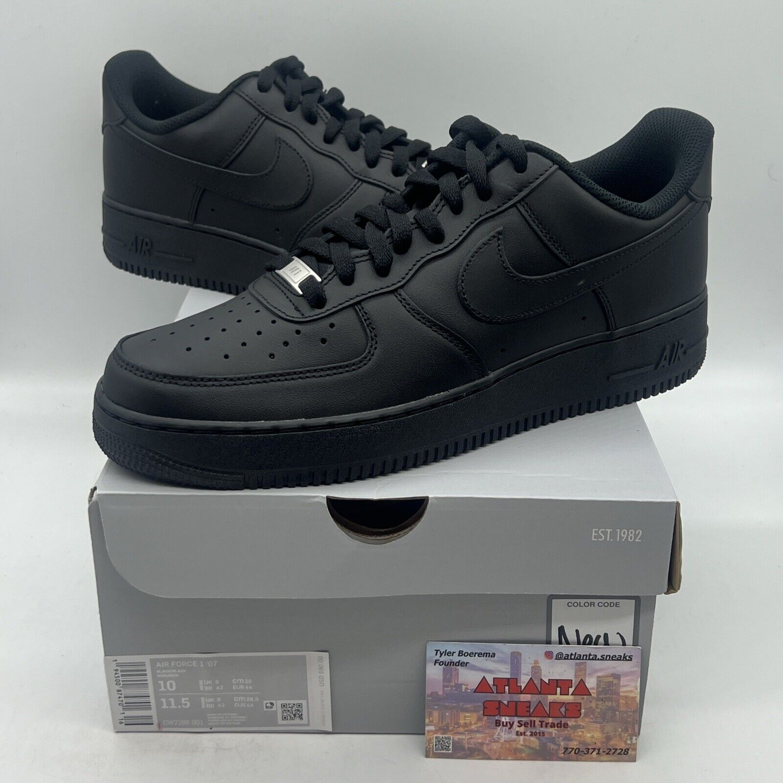 Size 10 - Nike Air Force 1 '07 Low Triple Black Brand New Og All