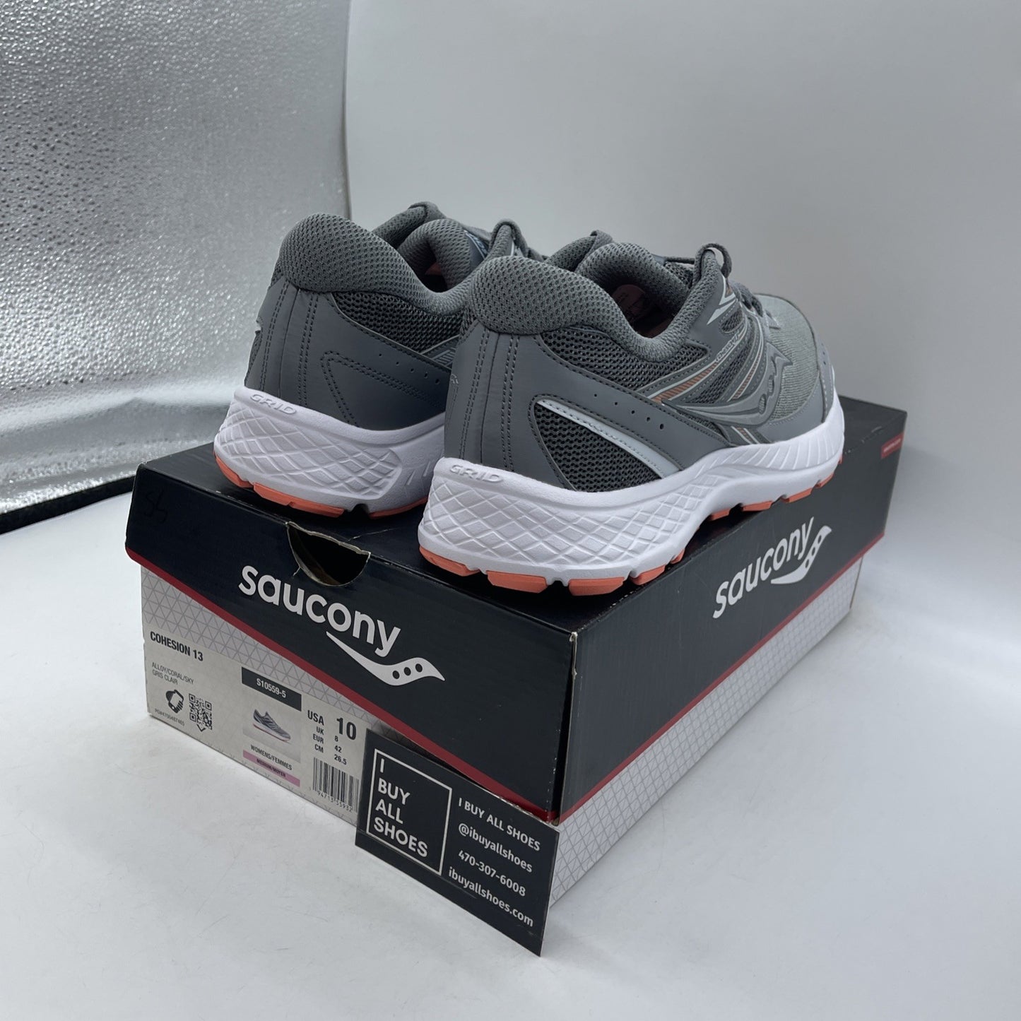 Size 10W - Saucony Cohesion 13 Coral Sky Grey Suede Leather (S10559-5)