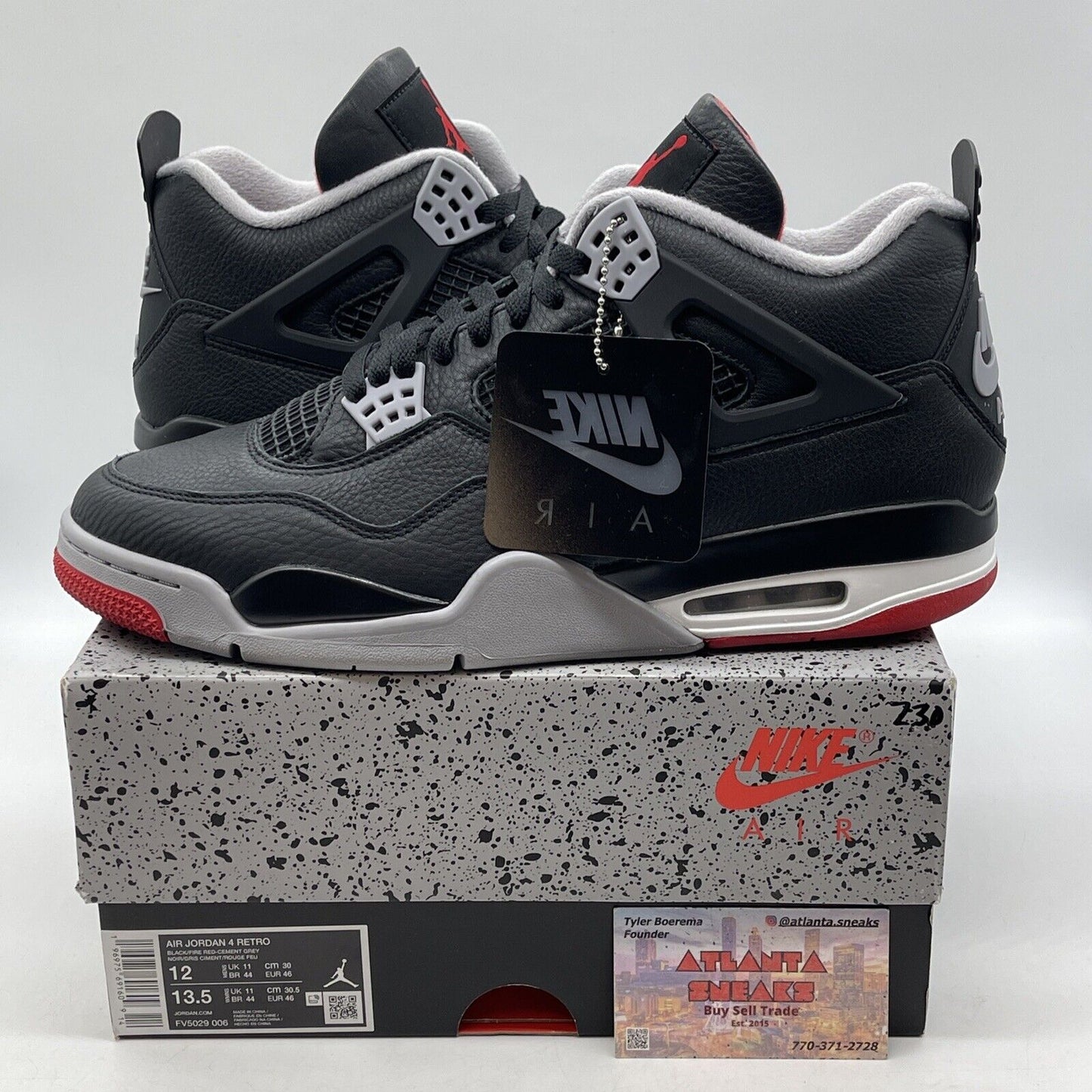 Size 12.5 - Air Jordan 4 Retro Bred Reimagined Black Leather Red (FV5029-006)