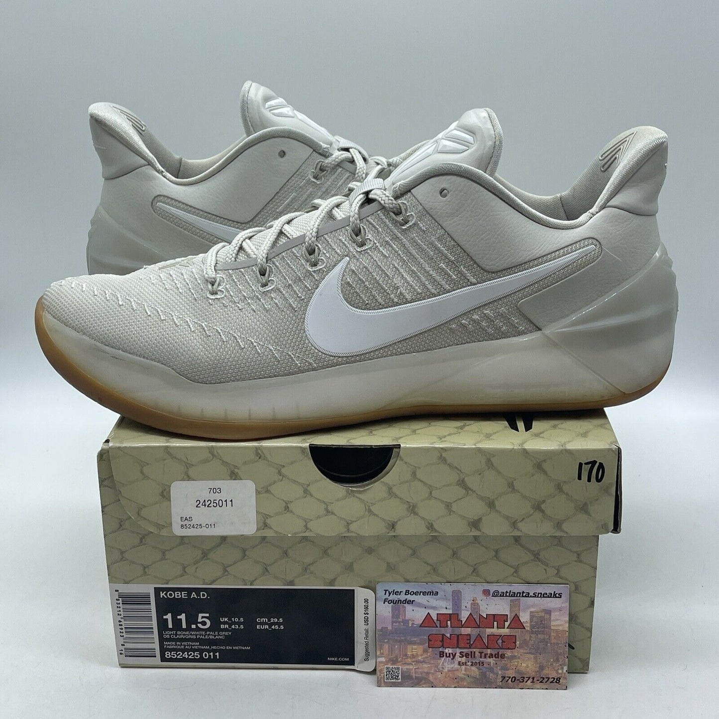 Size 11.5 -  Nike Kobe A.D. Light Bone Suede Leather Brown (852425-011)