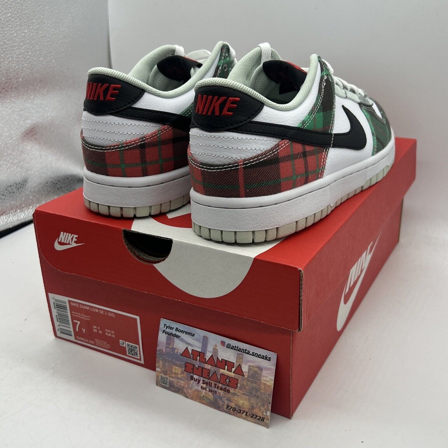 Nike Dunk Low 'Tartan Plaid' White Black Red Grey DV0827-100 Size 7Y Brand New