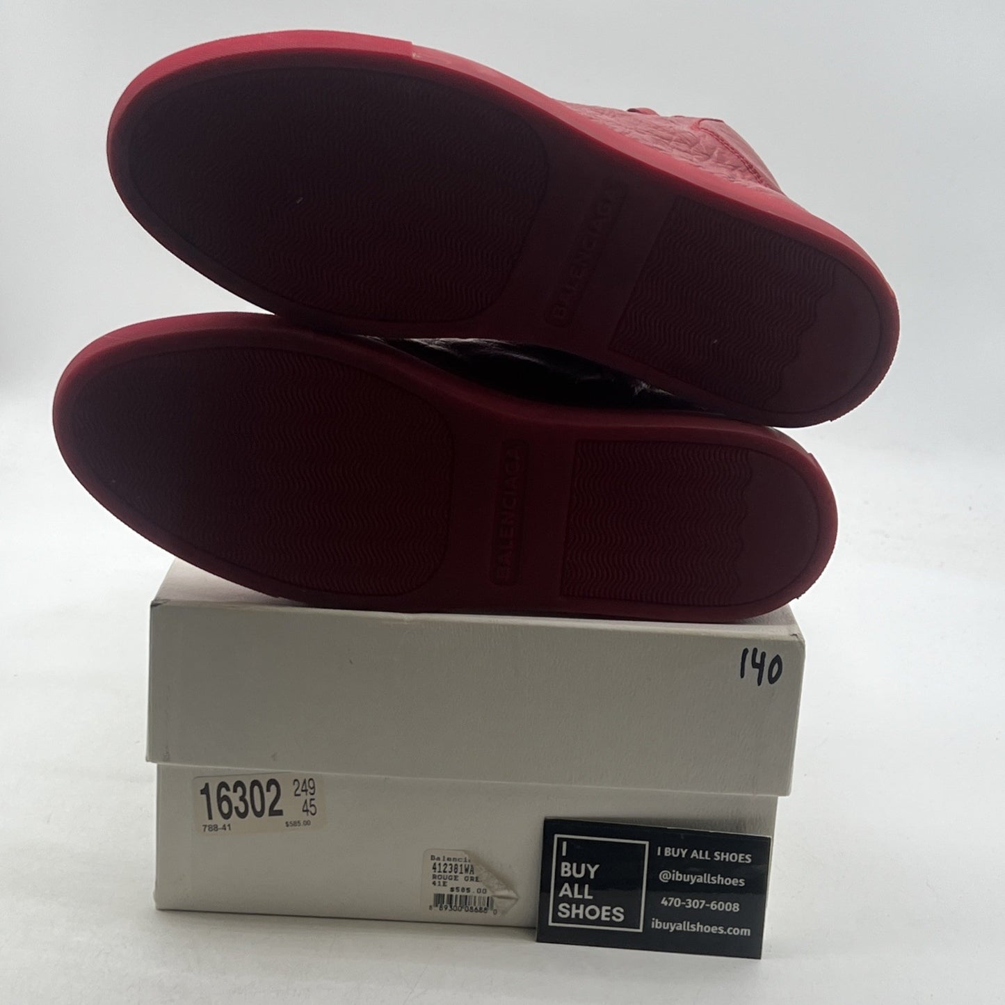 Size 41 - Balenciaga Arena Red Leather High Top Sneakers