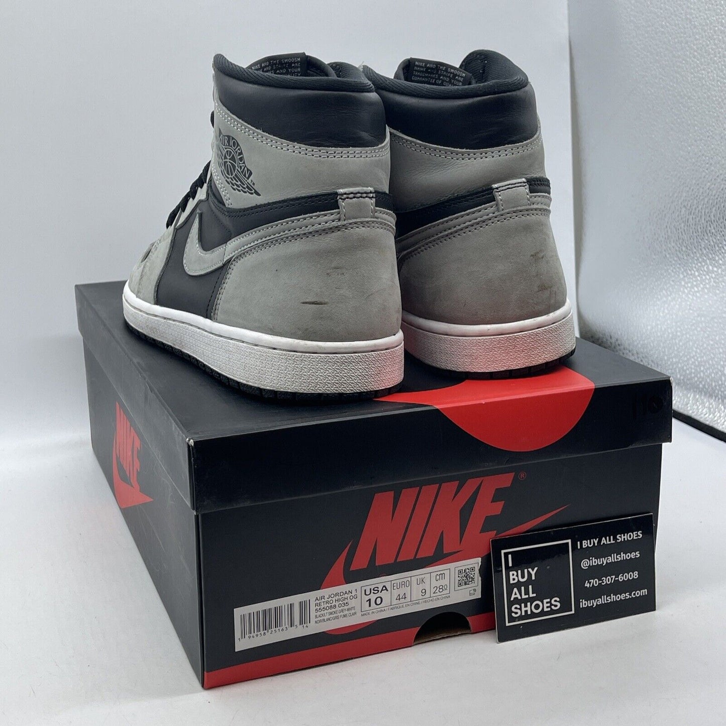 Size 10 - Jordan 1 Retro OG High Shadow 2.0 Grey Black Suede Leather (555088-035