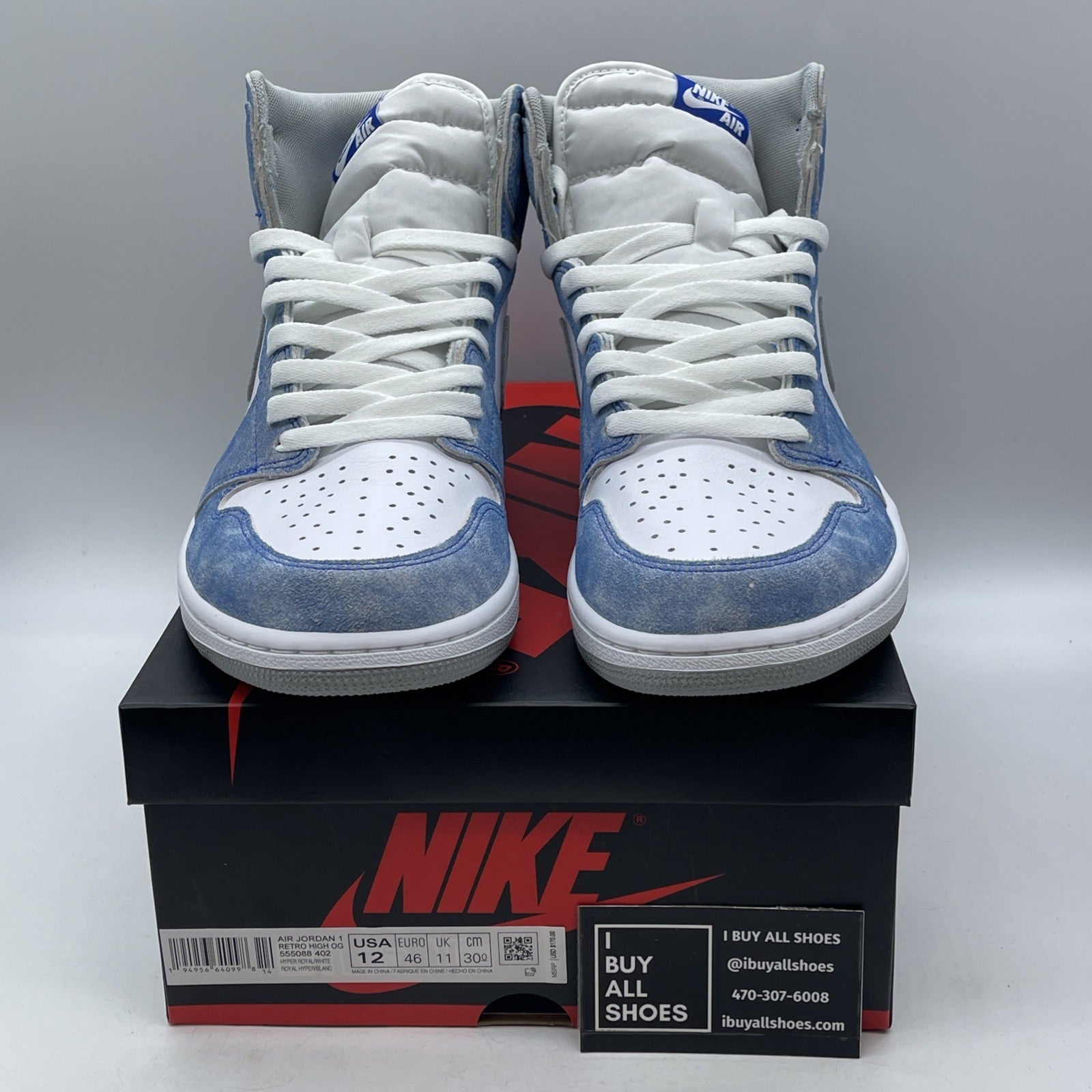 Size 12 - Air Jordan 1 Retro OG High Hyper Royal Blue White Leather (555088-402)