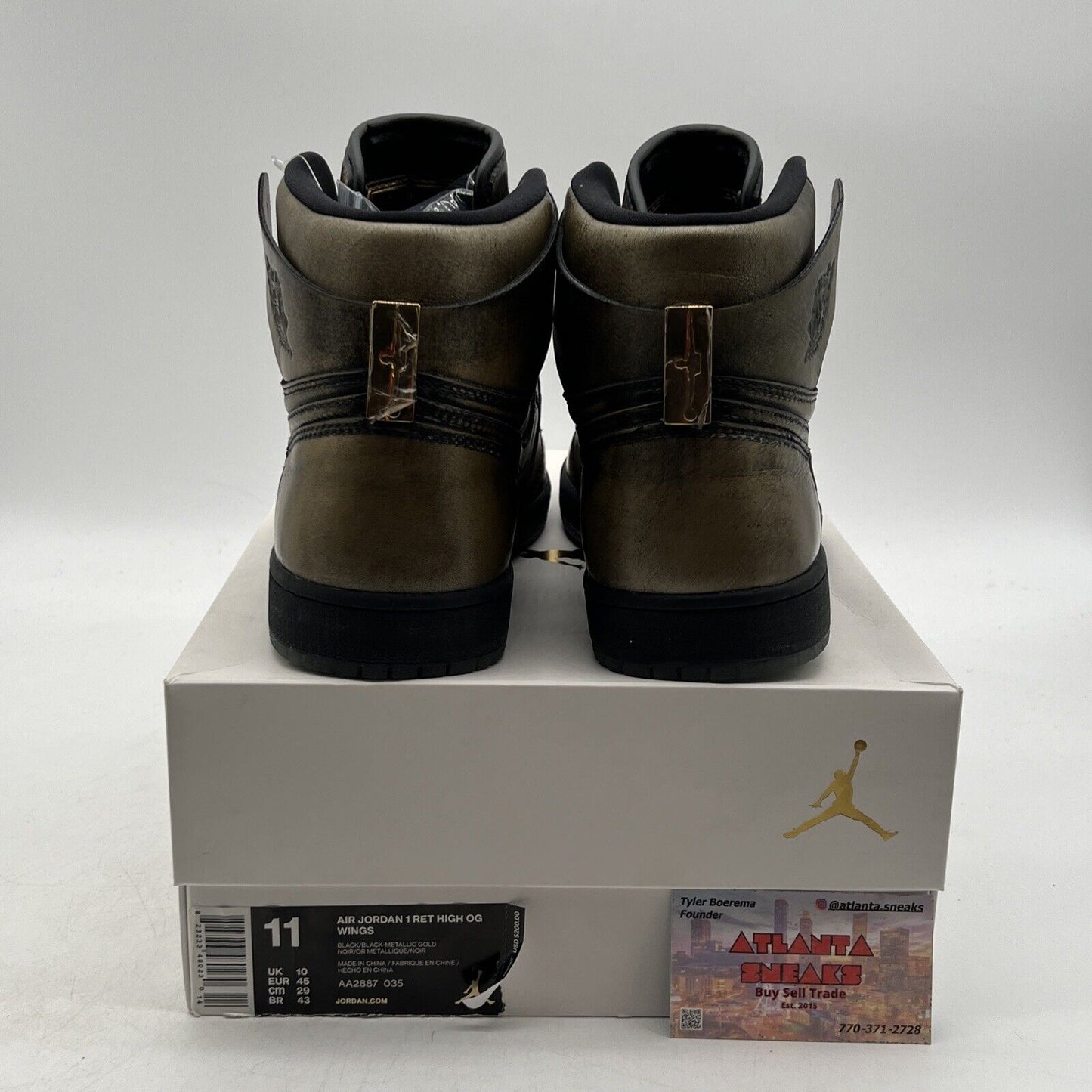 Size 11 - Air Jordan 1 Retro OG High Wings Black Gold (AA2887-035)