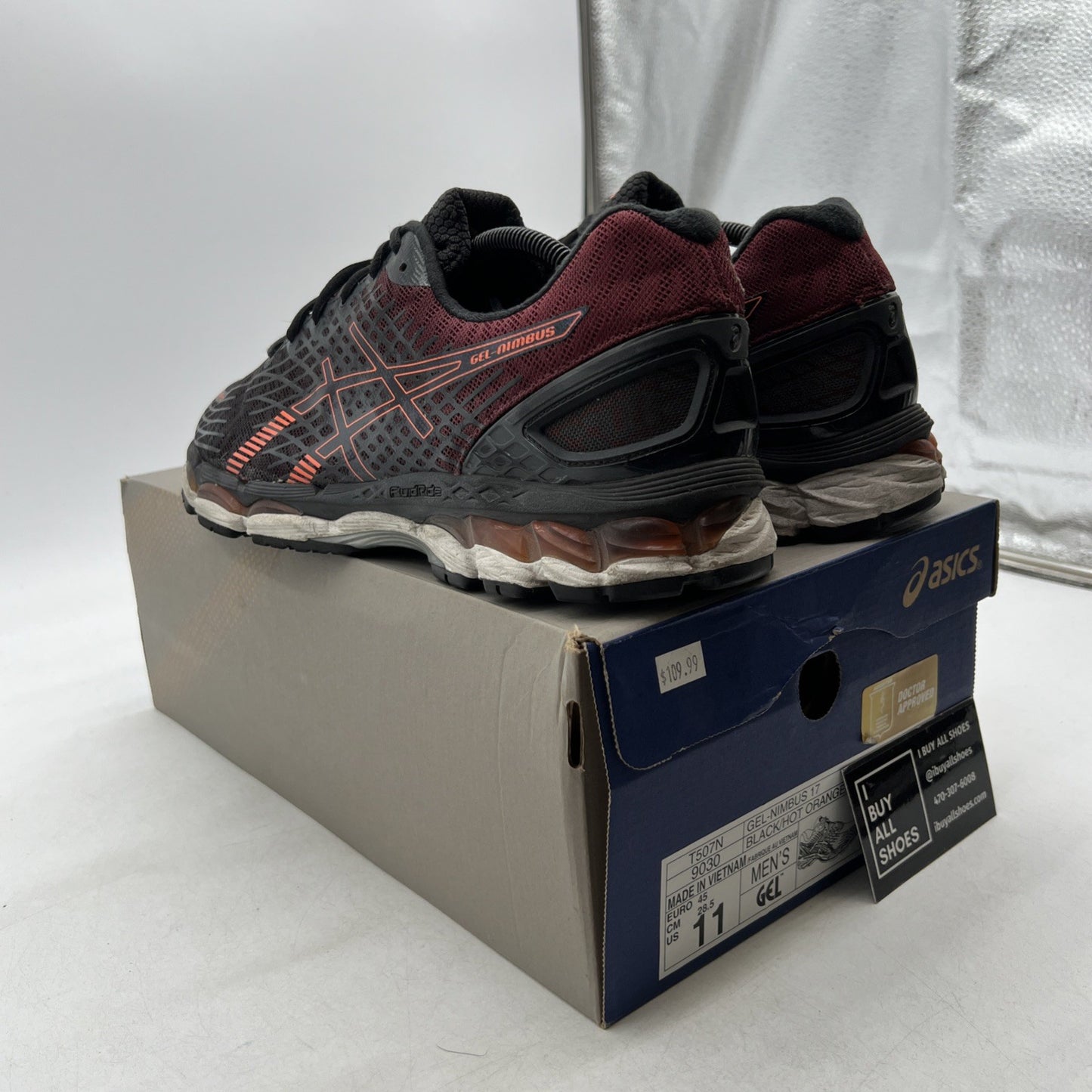 Size 11 - ASICS Gel-Nimbus 17 Black Red Running Shoes (T507N-9030)
