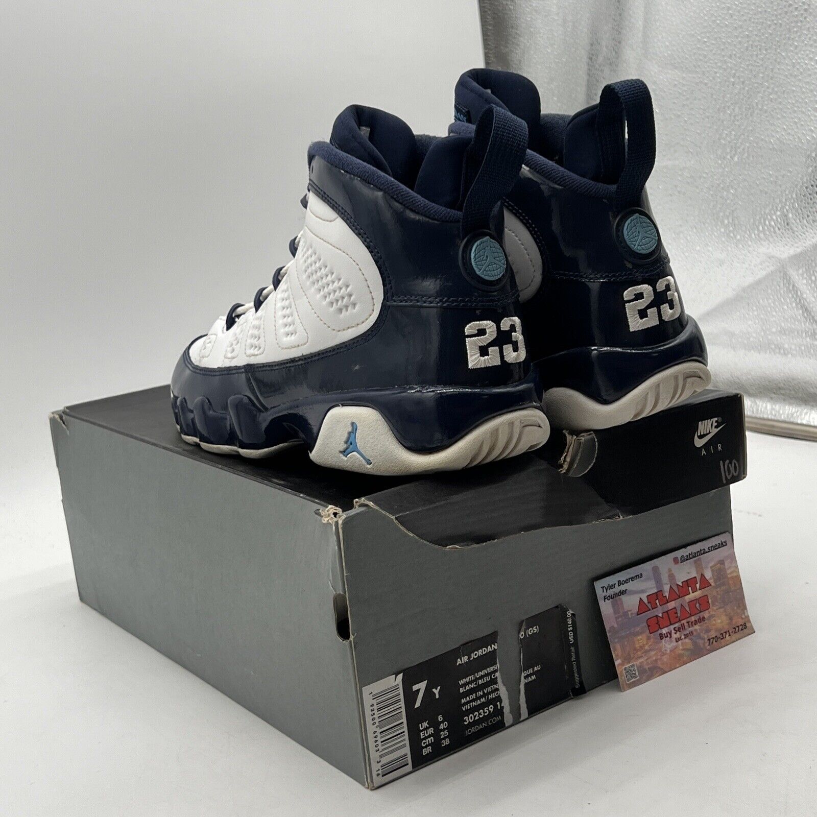 Size 7Y - Jordan 9 Retro Mid University Blue White Leather (302359-140)