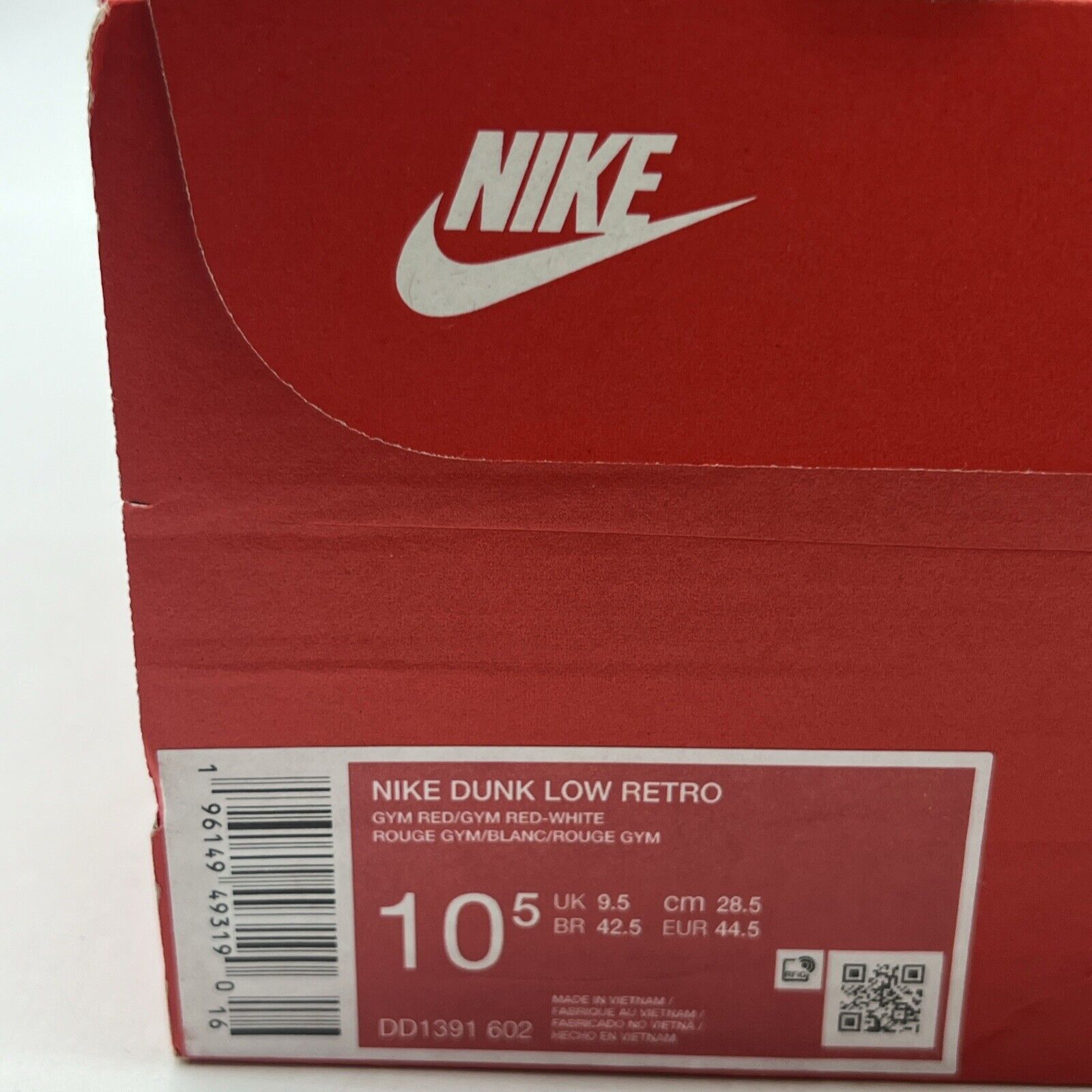 Size 10.5 - Nike Dunk Low Gym Red (DD1391-602)