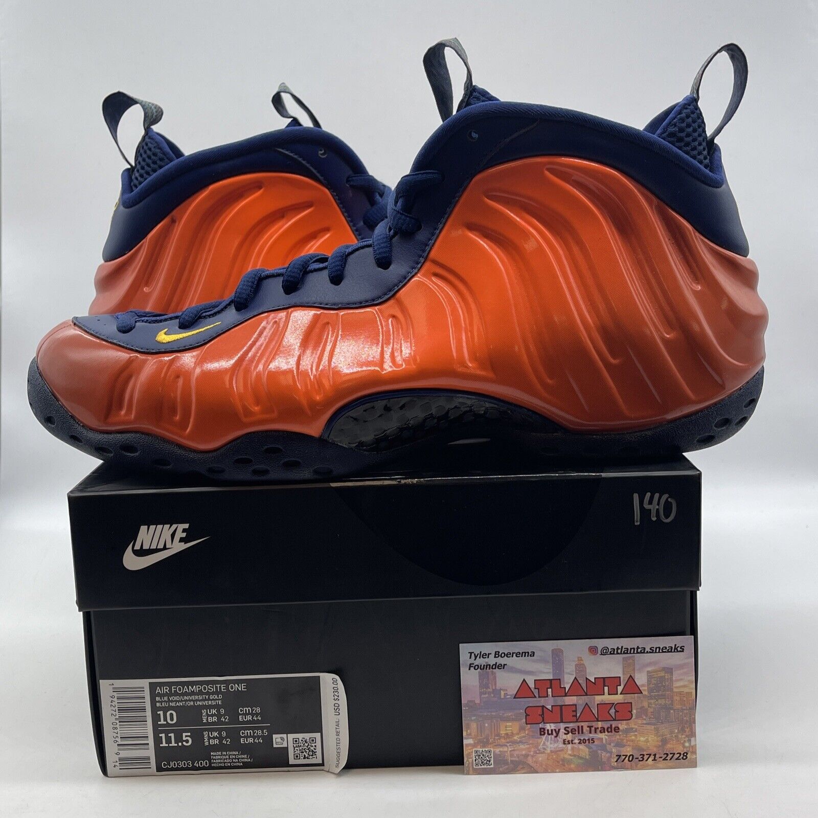 Size 10 - Nike Air Foamposite One Rugged Orange Navy Gold (Cj0303 400)