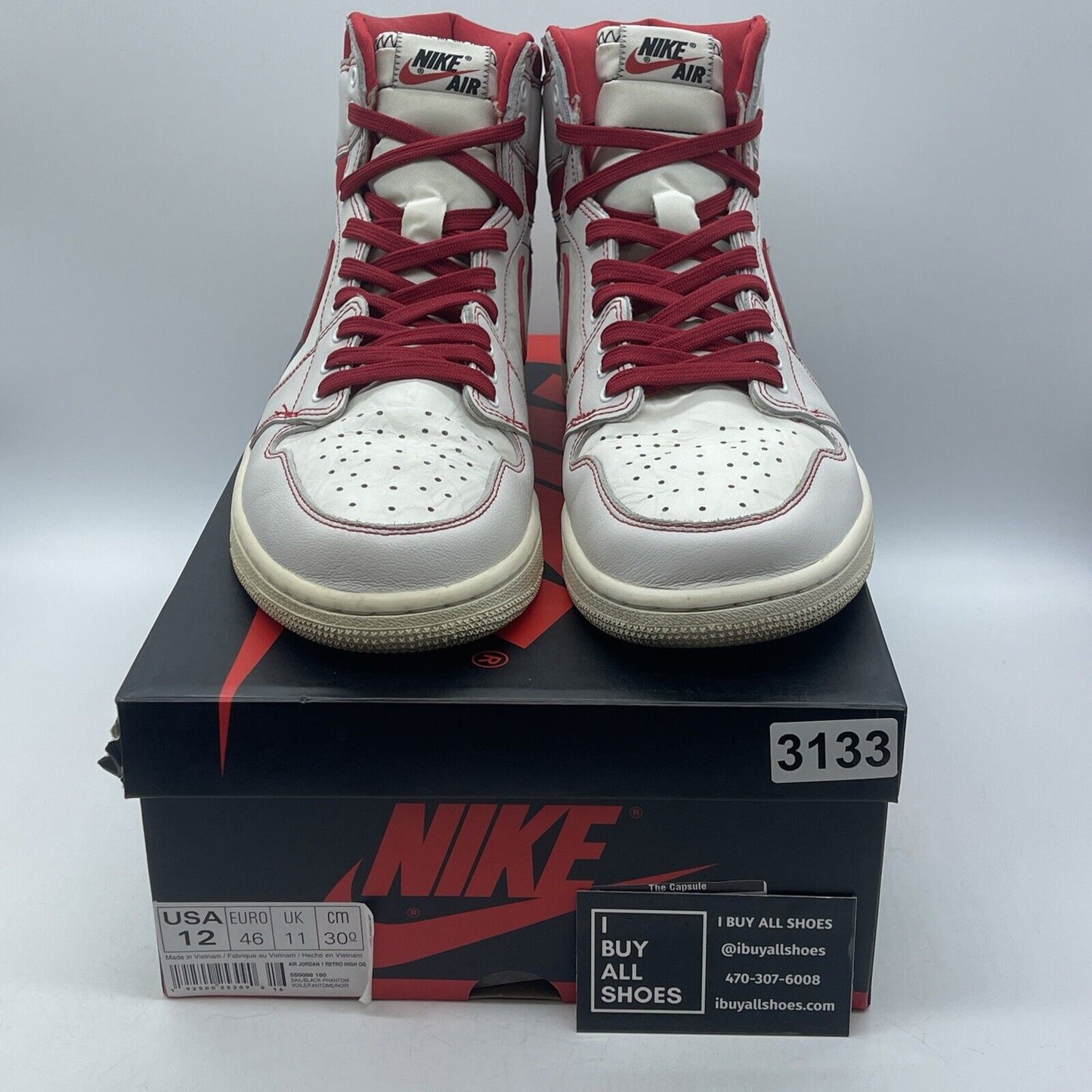 Size 12 - Air Jordan 1 Retro OG High Phantom Red White Leather (555088-160)