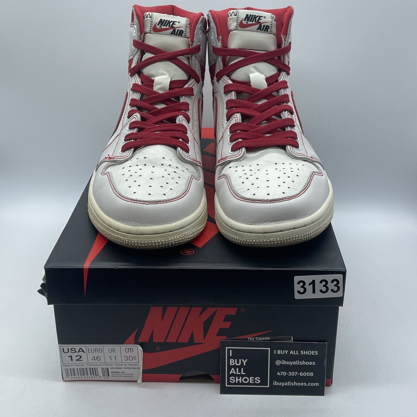 Size 12 - Air Jordan 1 Retro OG High Phantom Red White Leather (555088-160)